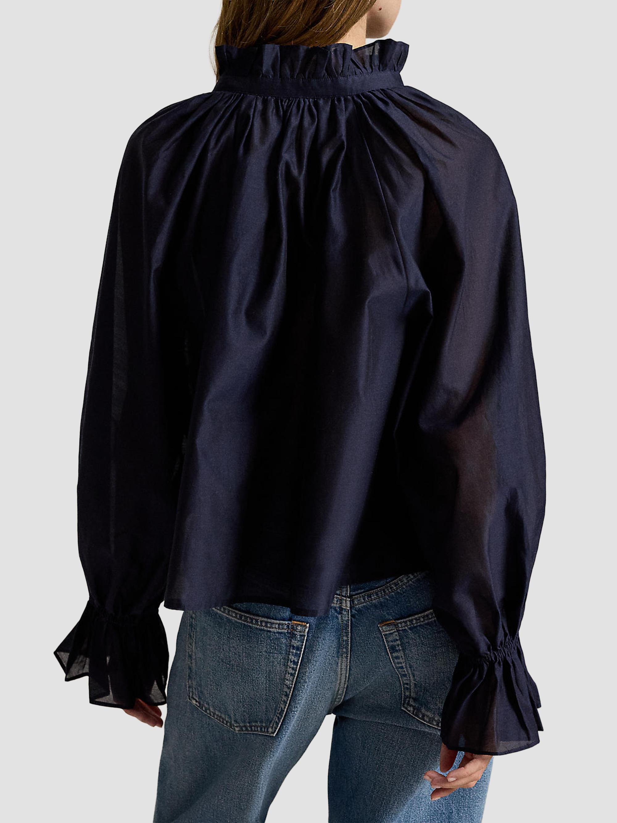 Polo Ralph Lauren Women's Cotton-Silk Organdy Ruffle Blouse - Hunter Navy | Thumbnail 3