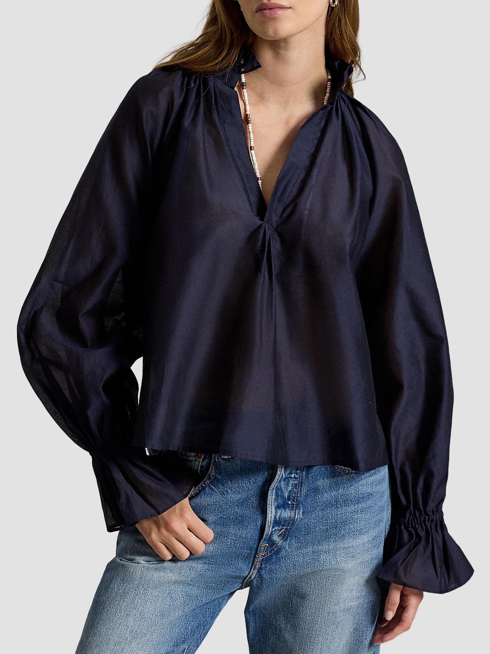 Polo Ralph Lauren Women's Cotton-Silk Organdy Ruffle Blouse - Hunter Navy | Thumbnail 4