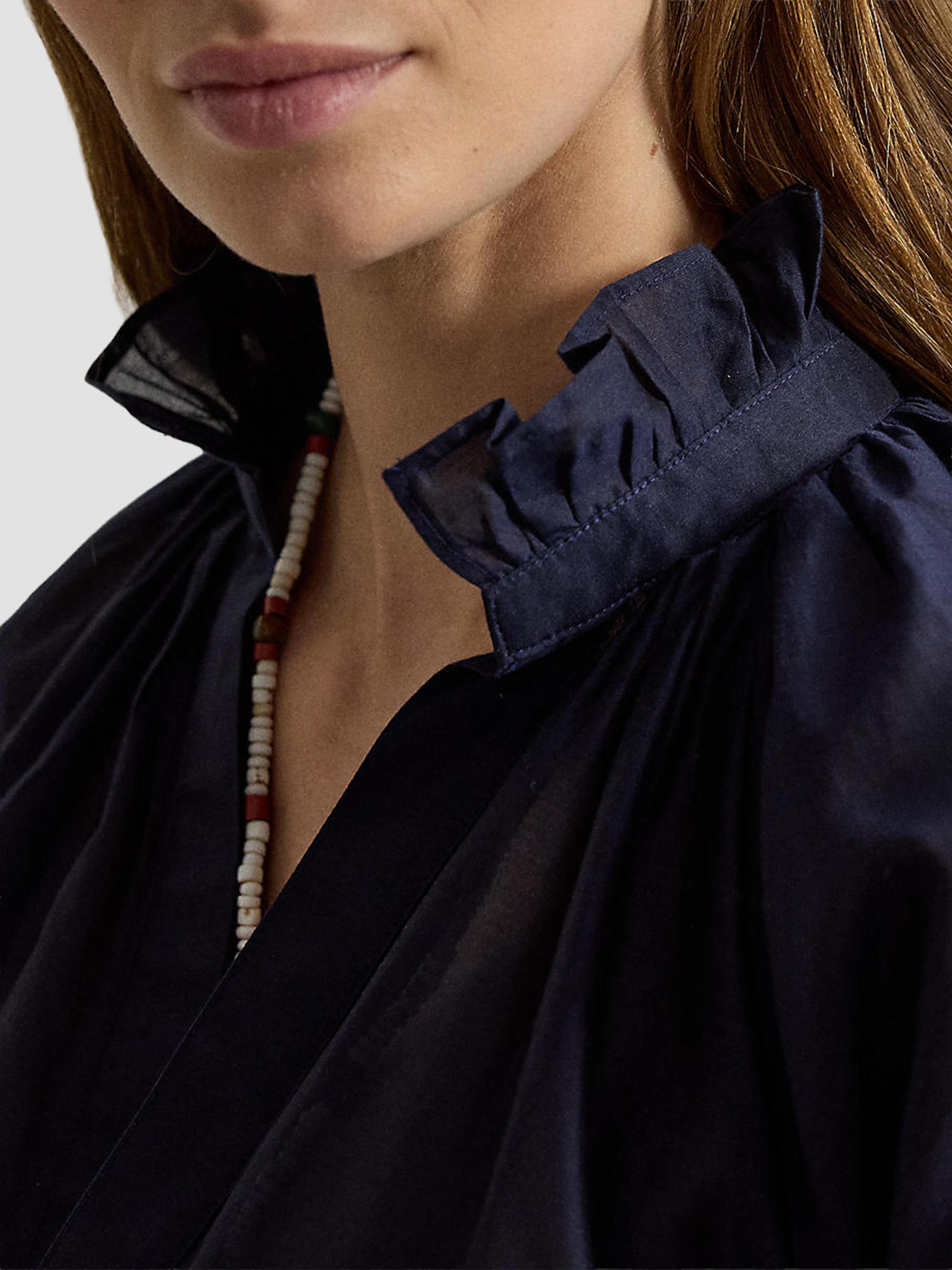 Polo Ralph Lauren Women's Cotton-Silk Organdy Ruffle Blouse - Hunter Navy | Thumbnail 6