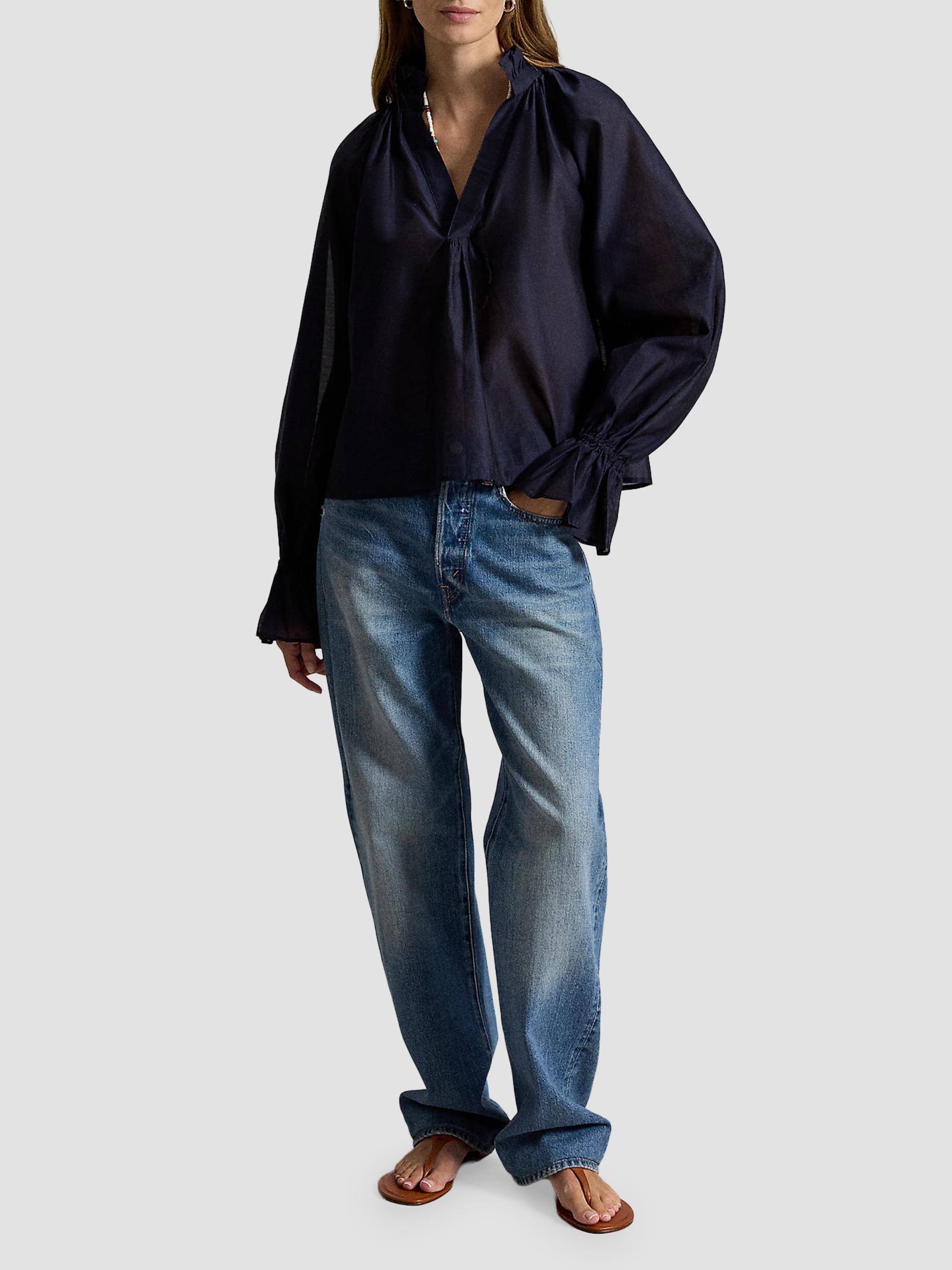 Polo Ralph Lauren Women's Cotton-Silk Organdy Ruffle Blouse - Hunter Navy | Thumbnail 2