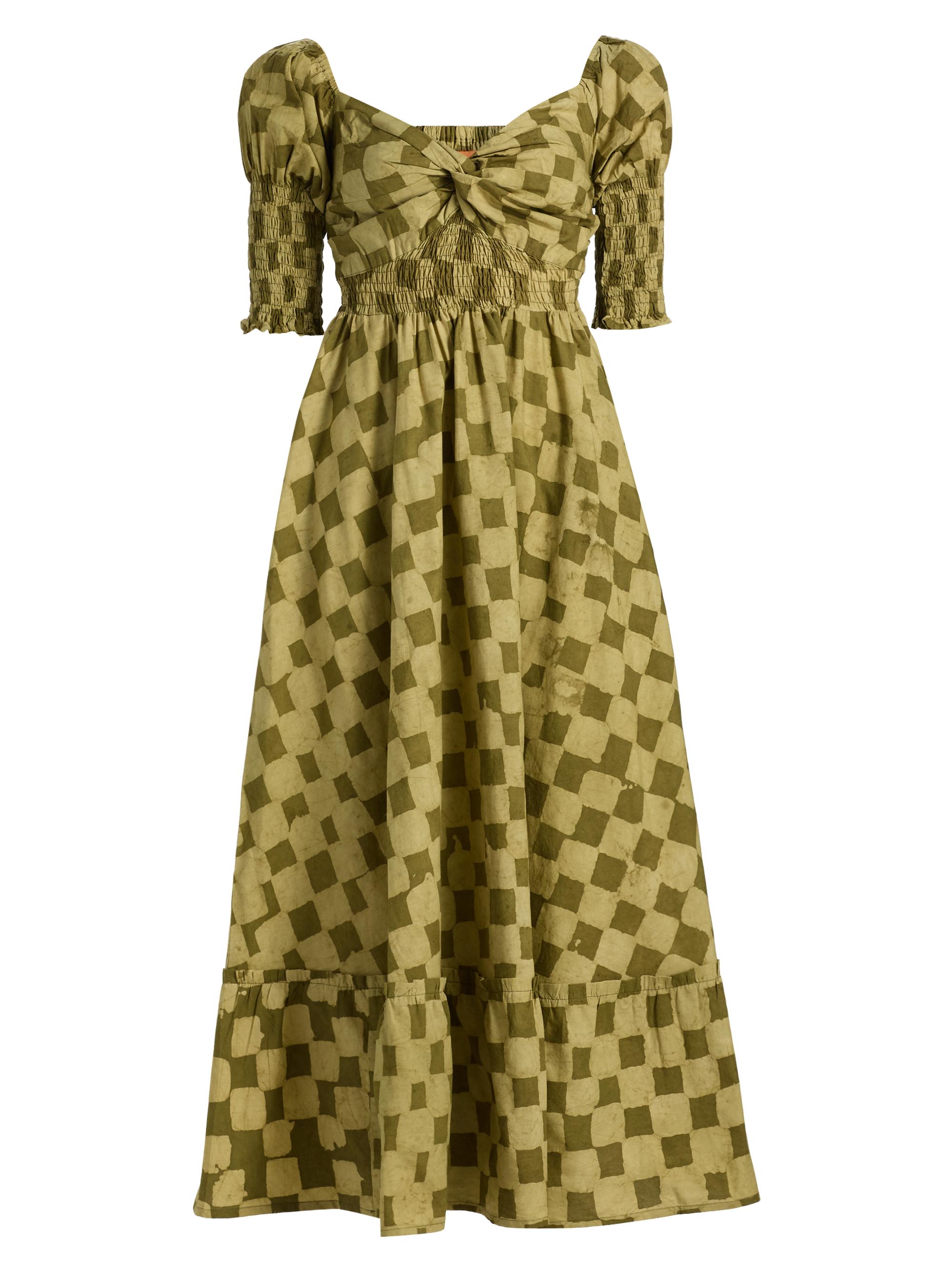 Elisamama Women's Siju Printed Midi-Dress - Olive Checkers