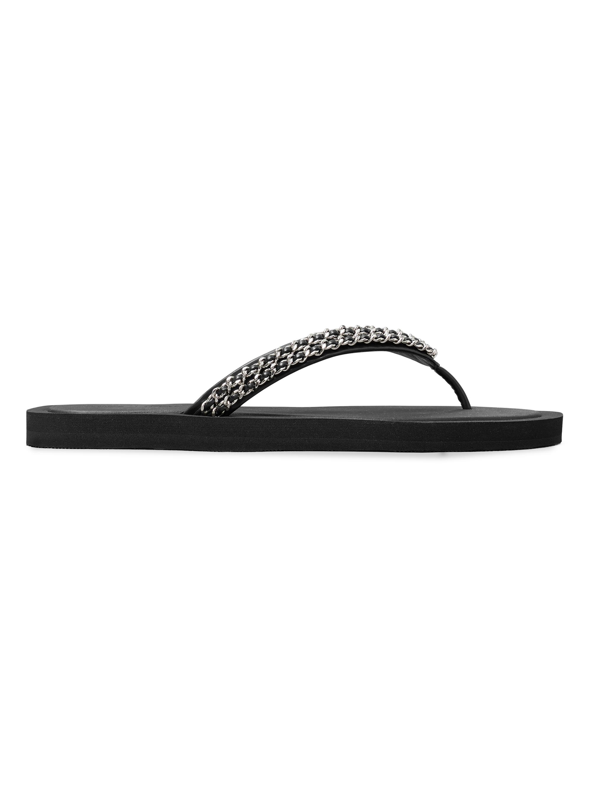 Tory Burch Women's Kira Chain Leather Flip-Flops - Bianco Laredo