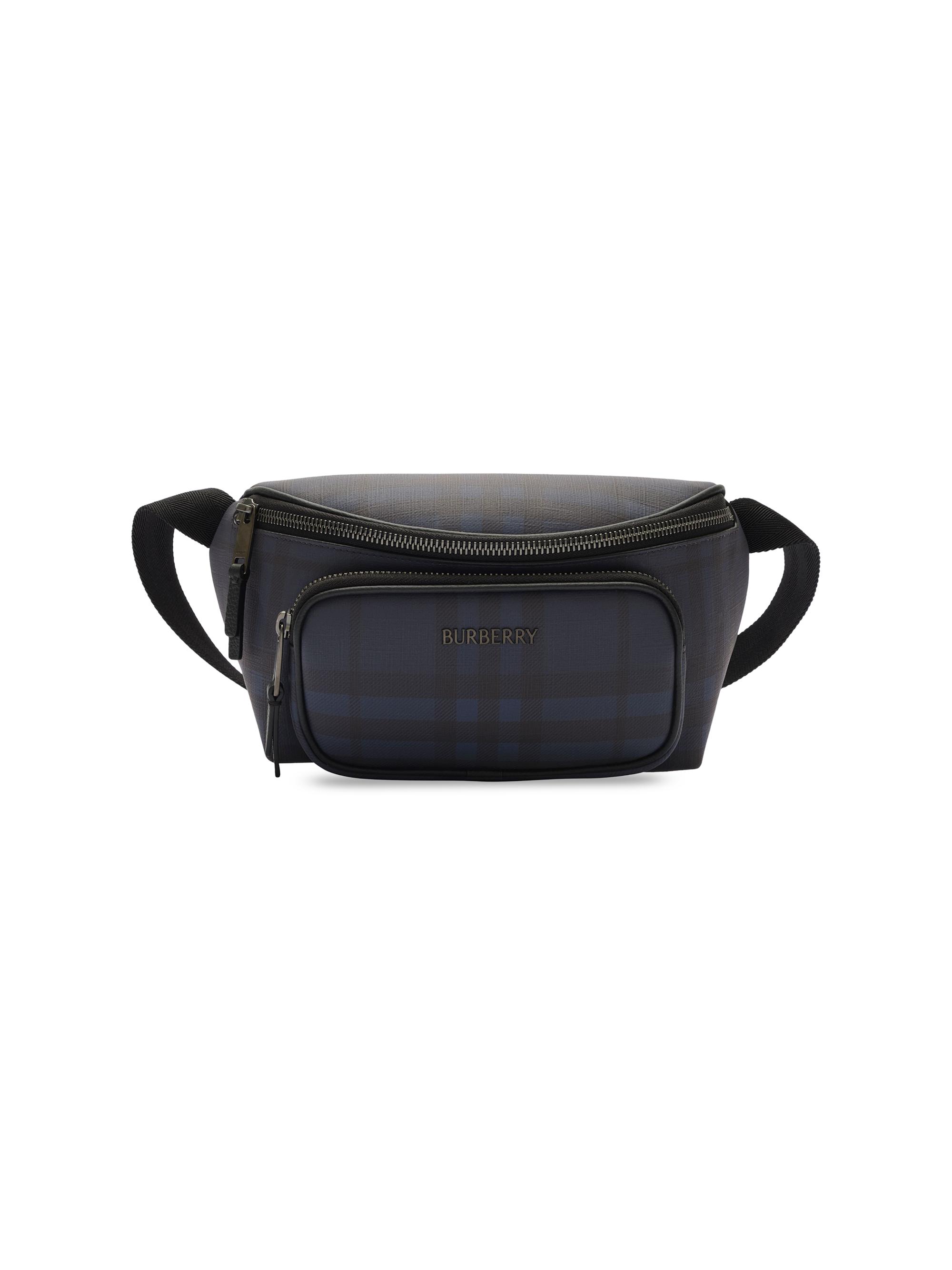 Burberry Men's Check Coated Canvas Belt Bag - Navy