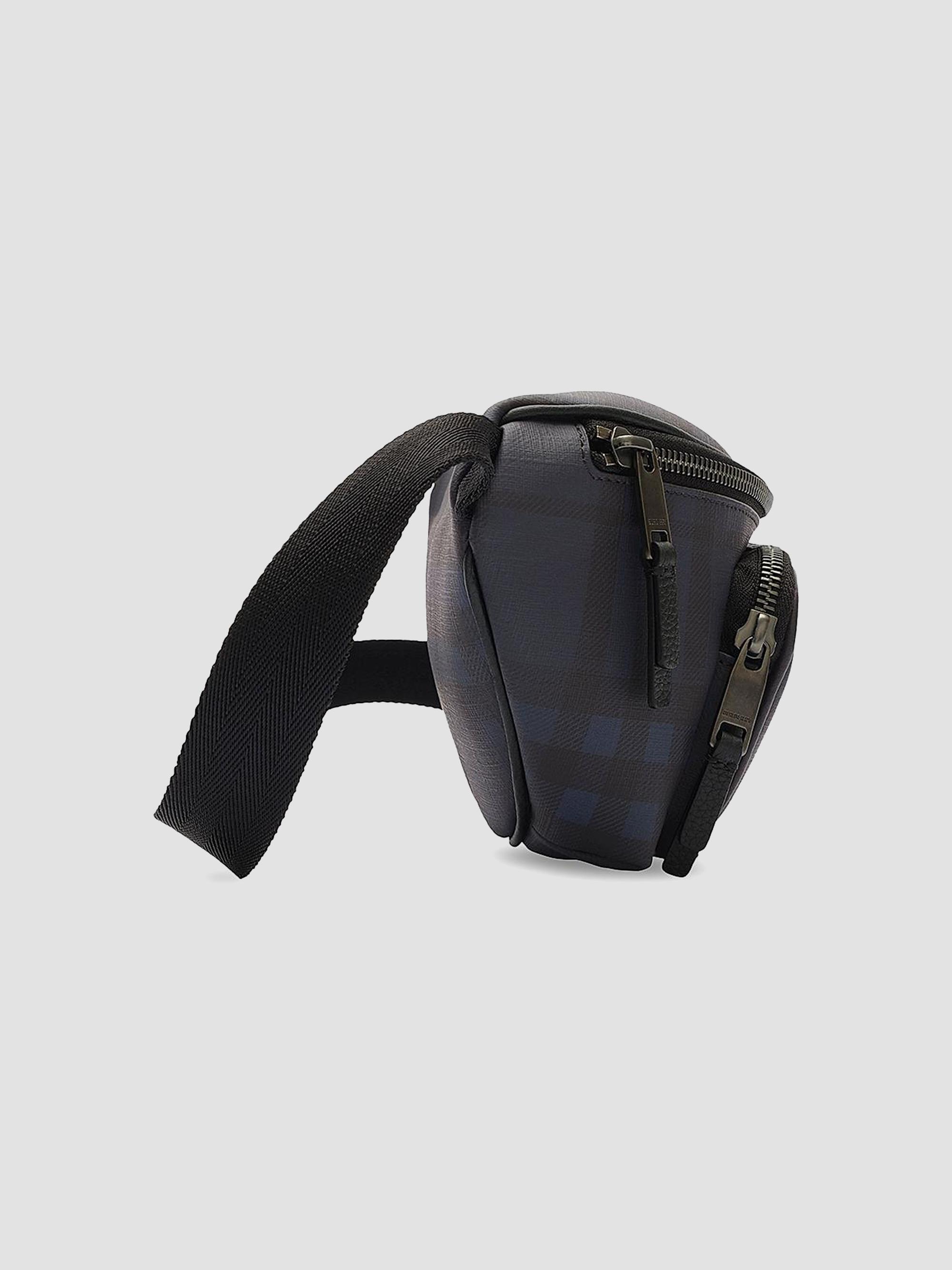 Burberry Men's Check Coated Canvas Belt Bag - Navy | Thumbnail 3