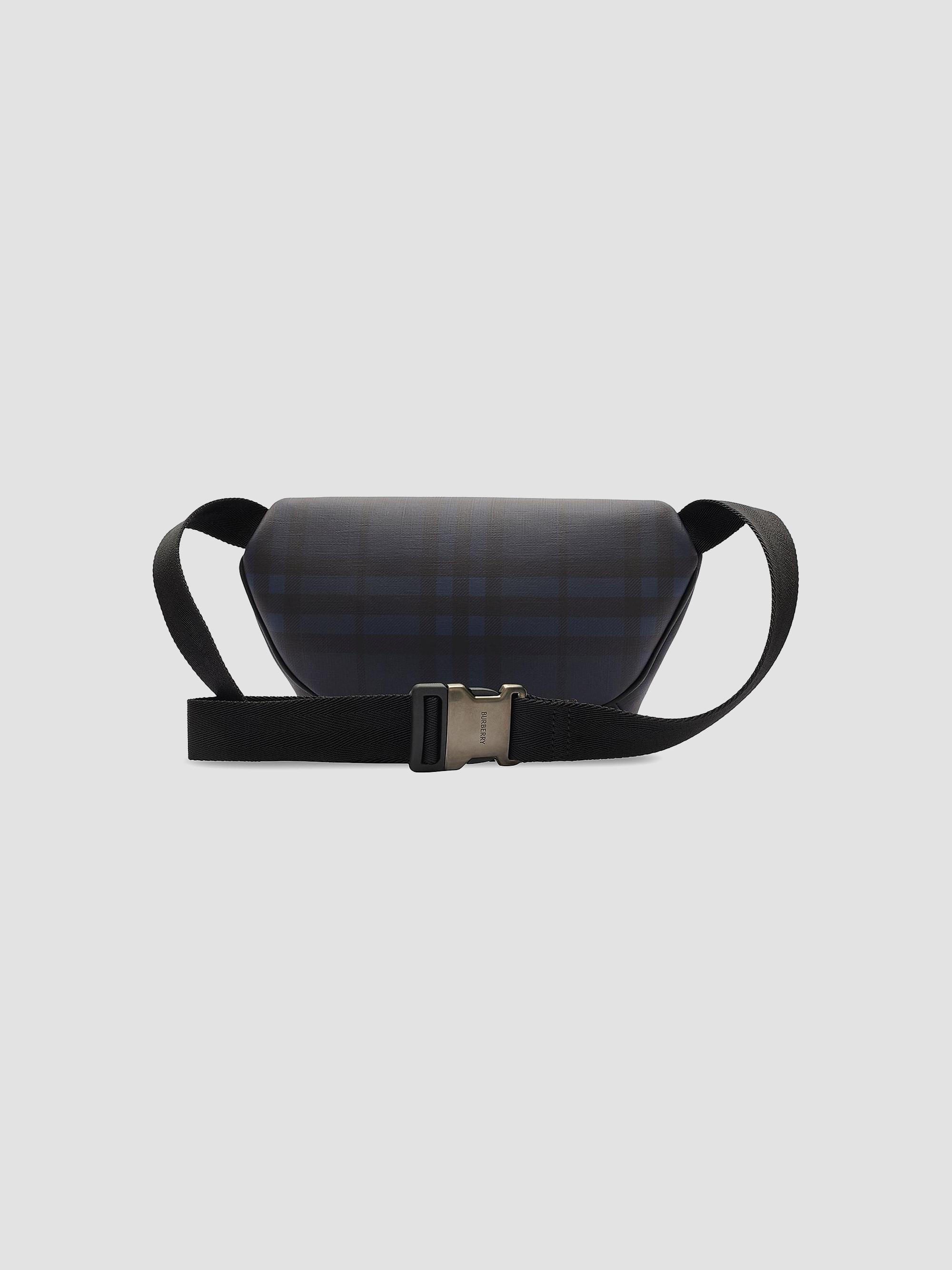 Burberry Men's Check Coated Canvas Belt Bag - Navy | Thumbnail 4