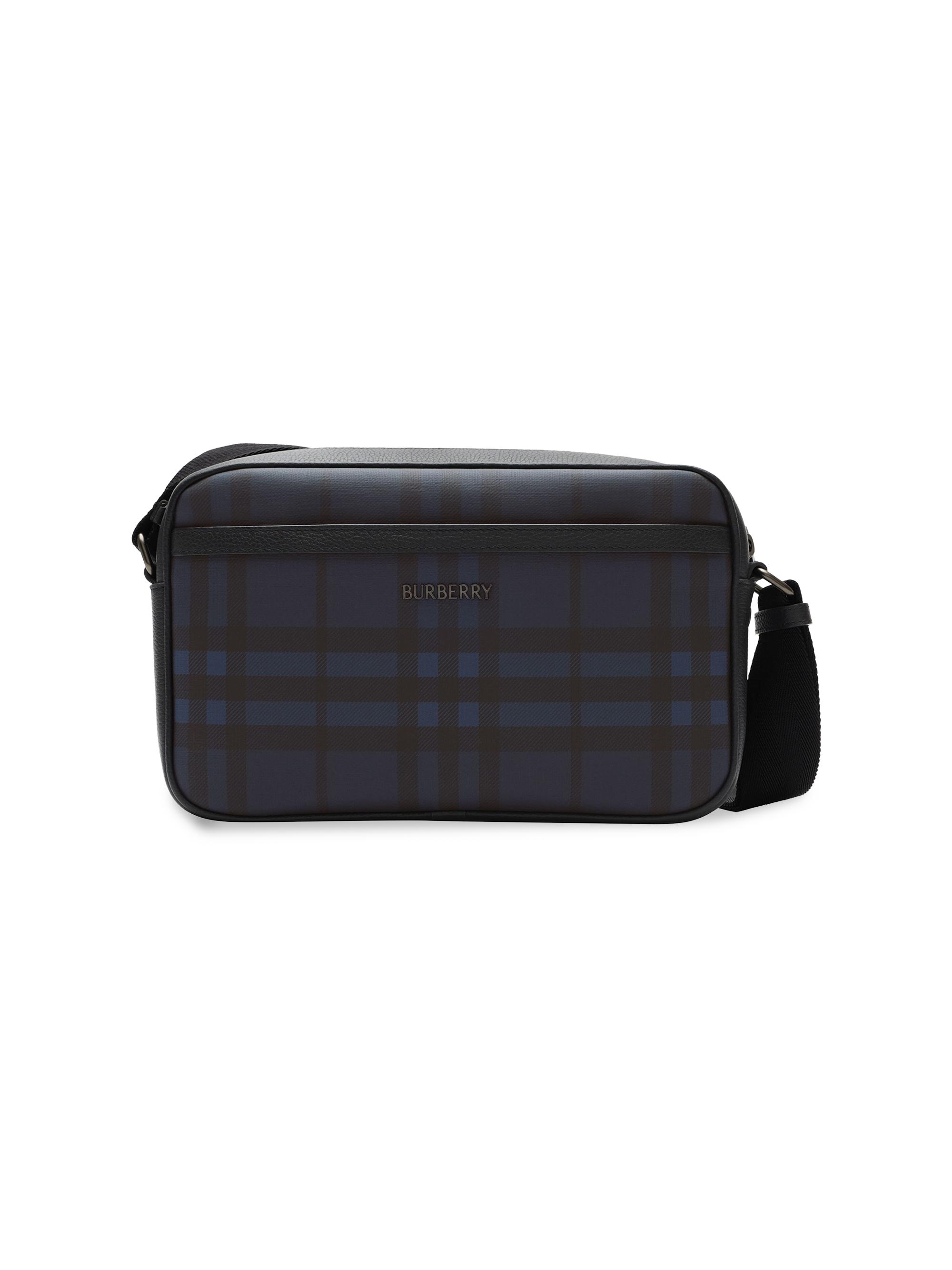Burberry Men's Check Coated Canvas Flat Crossbody Bag - Navy