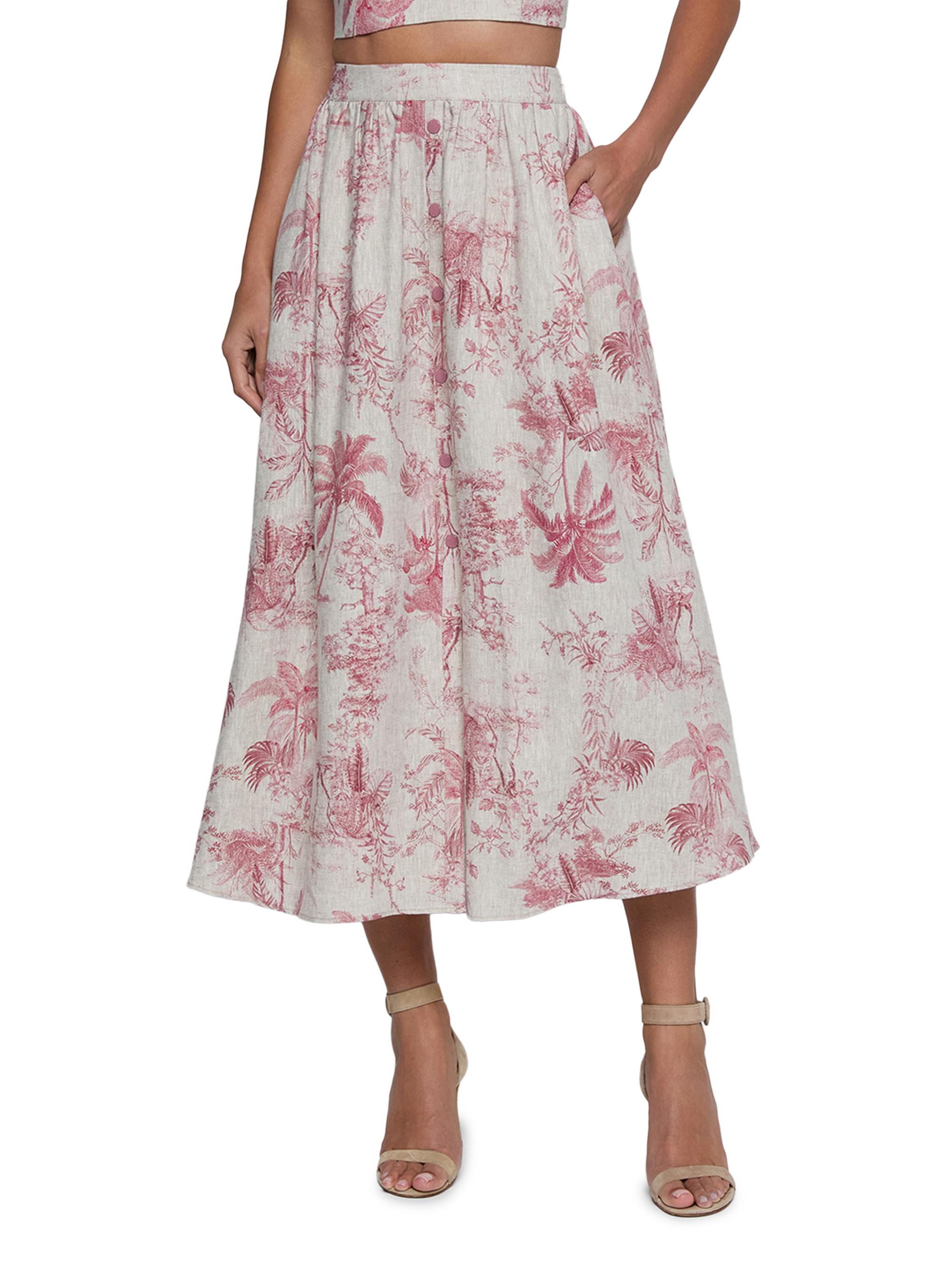 L'AGENCE Women's Seina Floral Linen Midi-Skirt - Tan Textured Jungle | Thumbnail 3