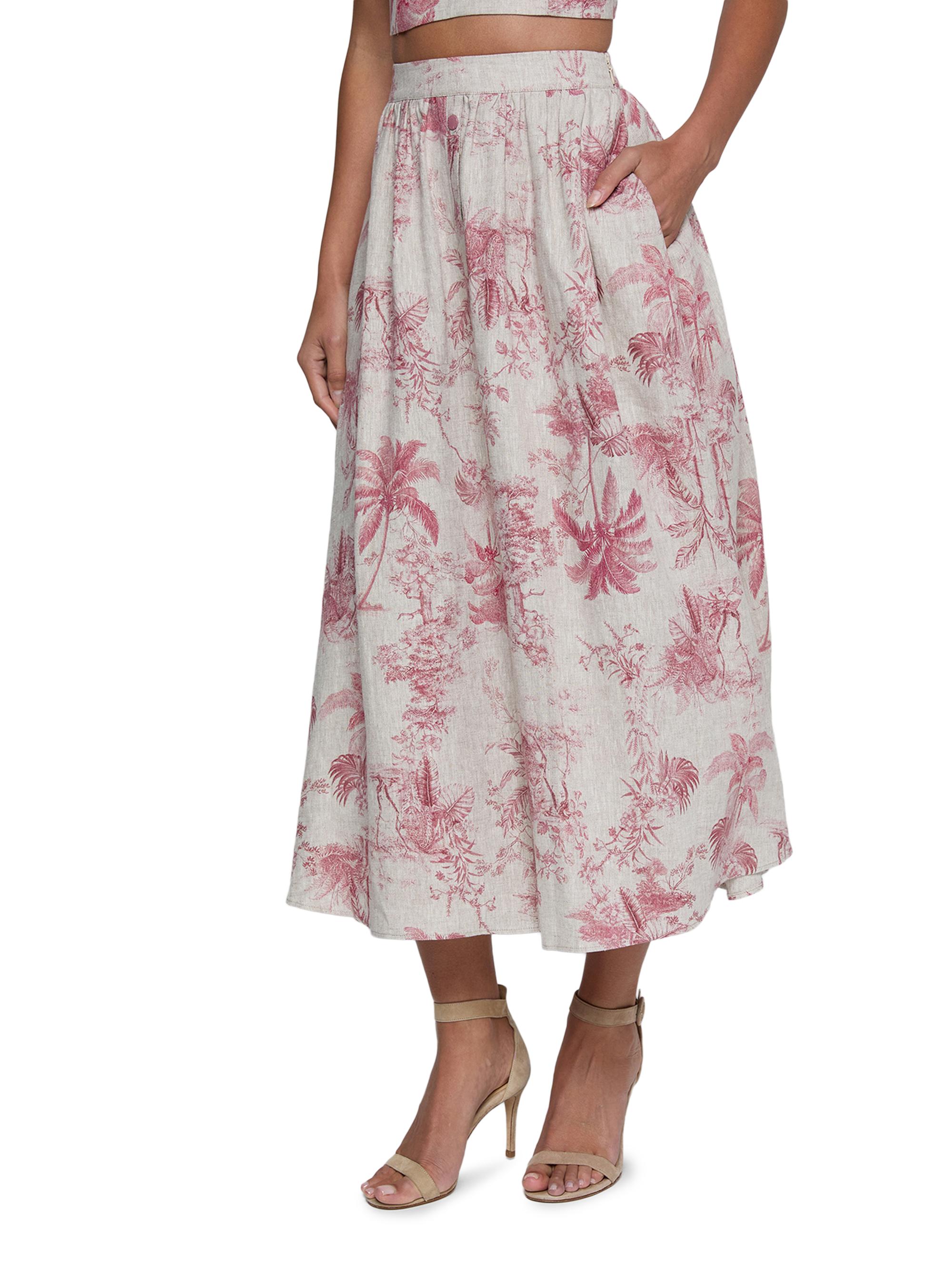 L'AGENCE Women's Seina Floral Linen Midi-Skirt - Tan Textured Jungle | Thumbnail 4