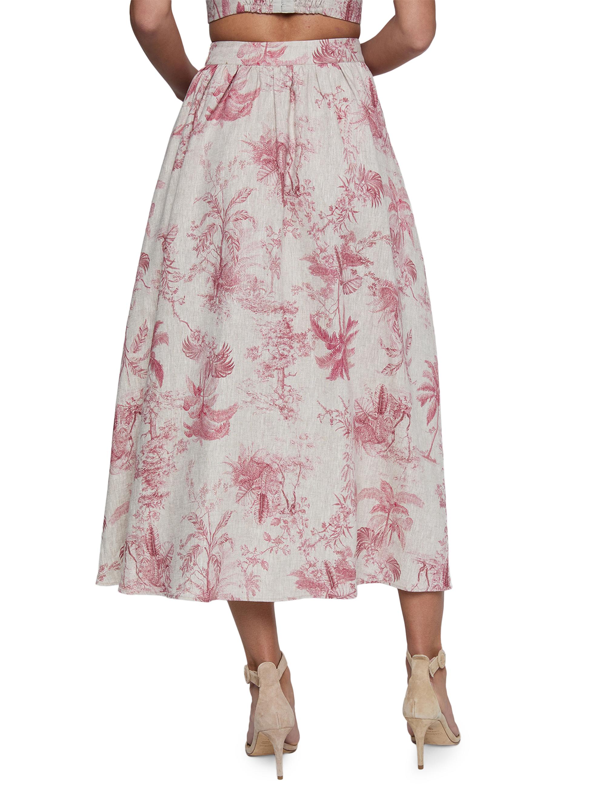 L'AGENCE Women's Seina Floral Linen Midi-Skirt - Tan Textured Jungle | Thumbnail 5