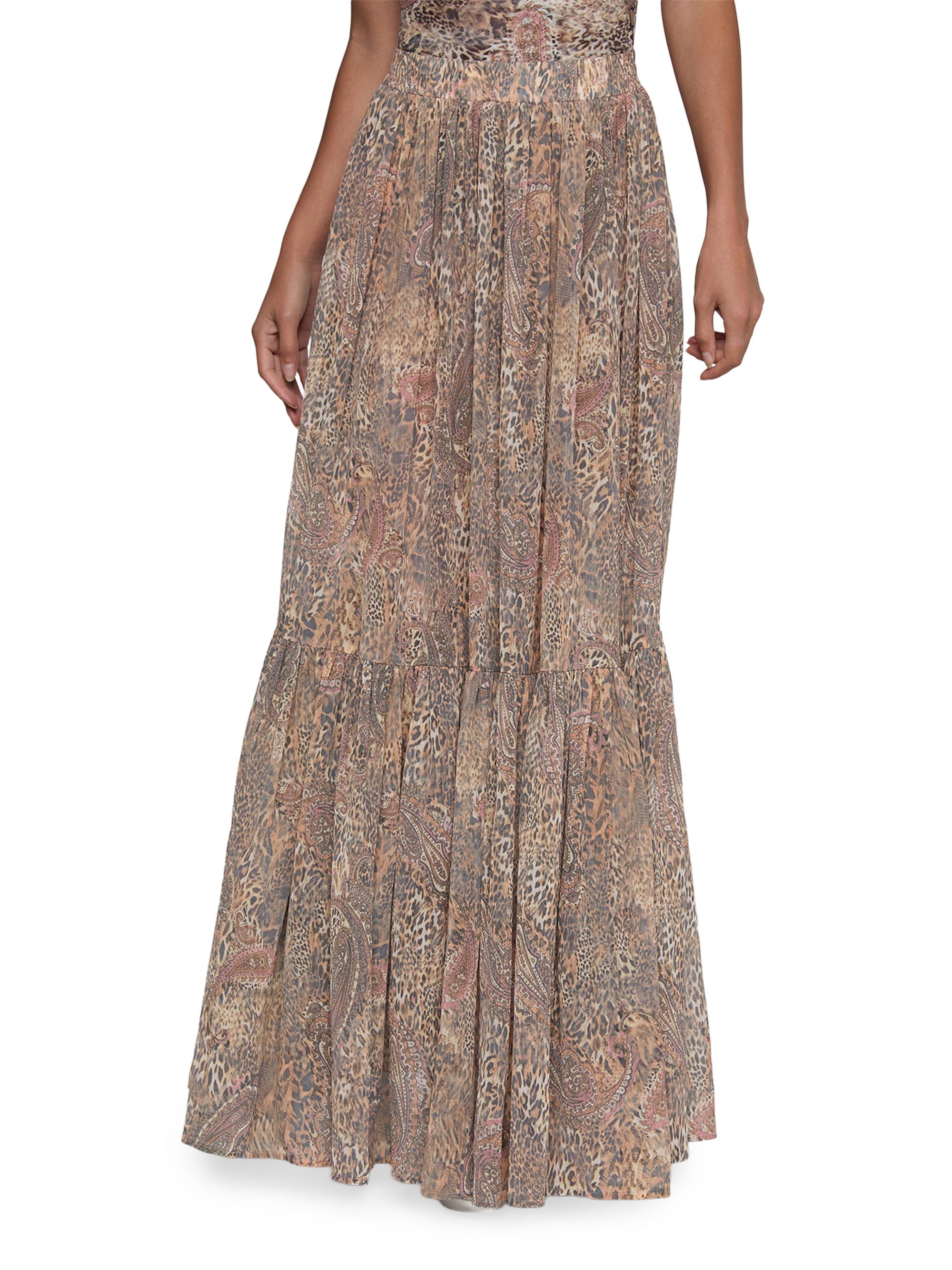 L'AGENCE Women's Ursie Printed Maxi Skirt - Tan Valencia Leopard | Thumbnail 3