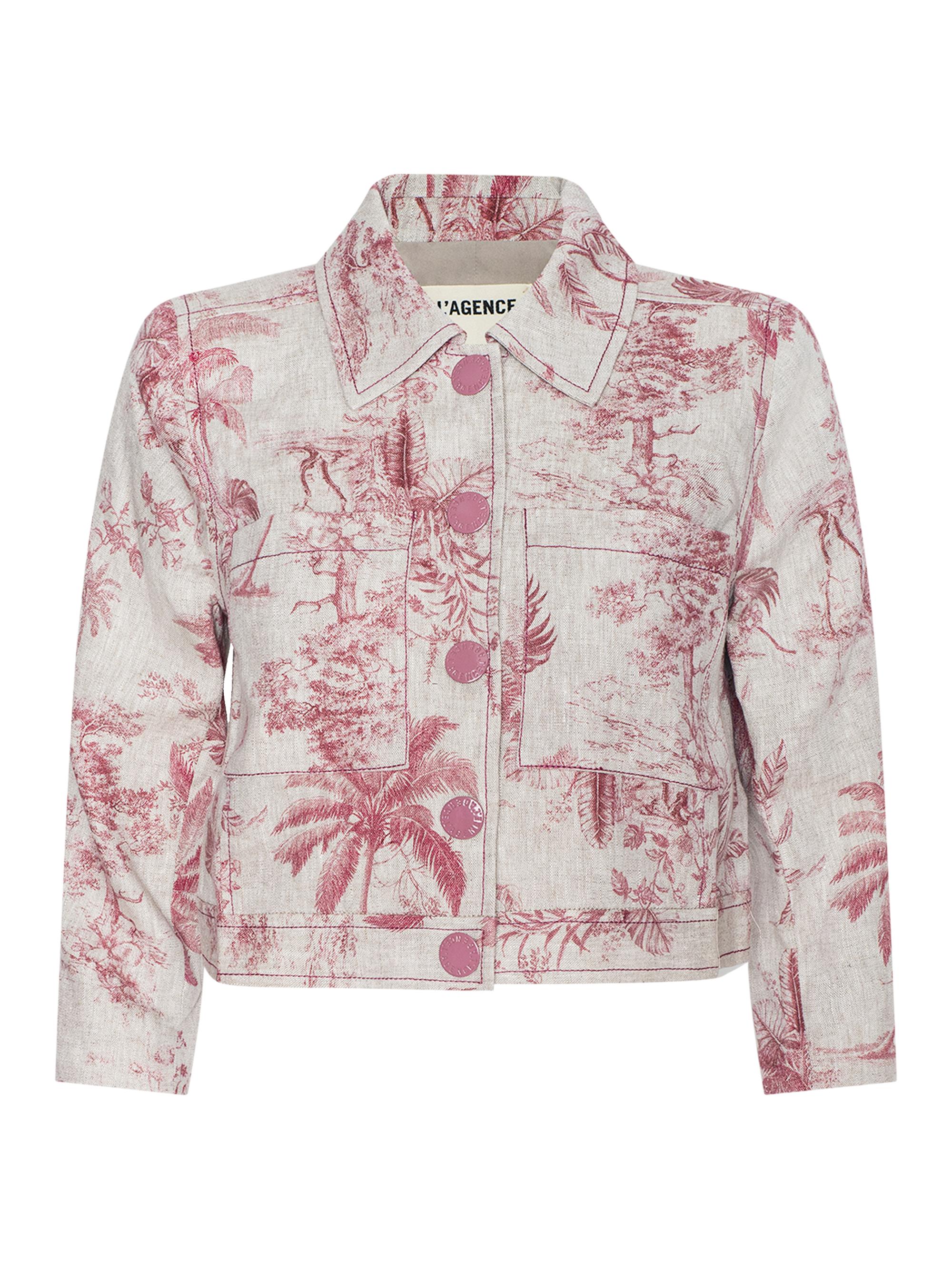 L'AGENCE Women's Eda Toile Linen Crop Jacket - Tan Textured Jungle