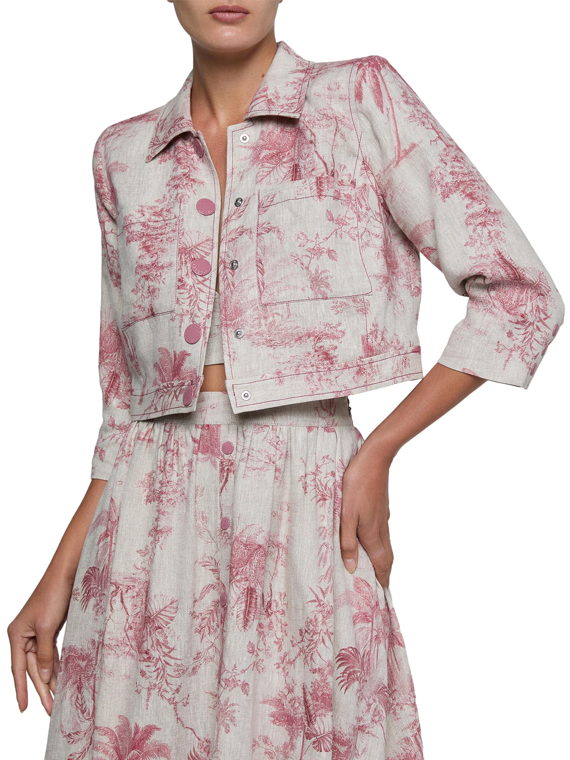L'AGENCE Women's Eda Toile Linen Crop Jacket - Tan Textured Jungle | Thumbnail 3