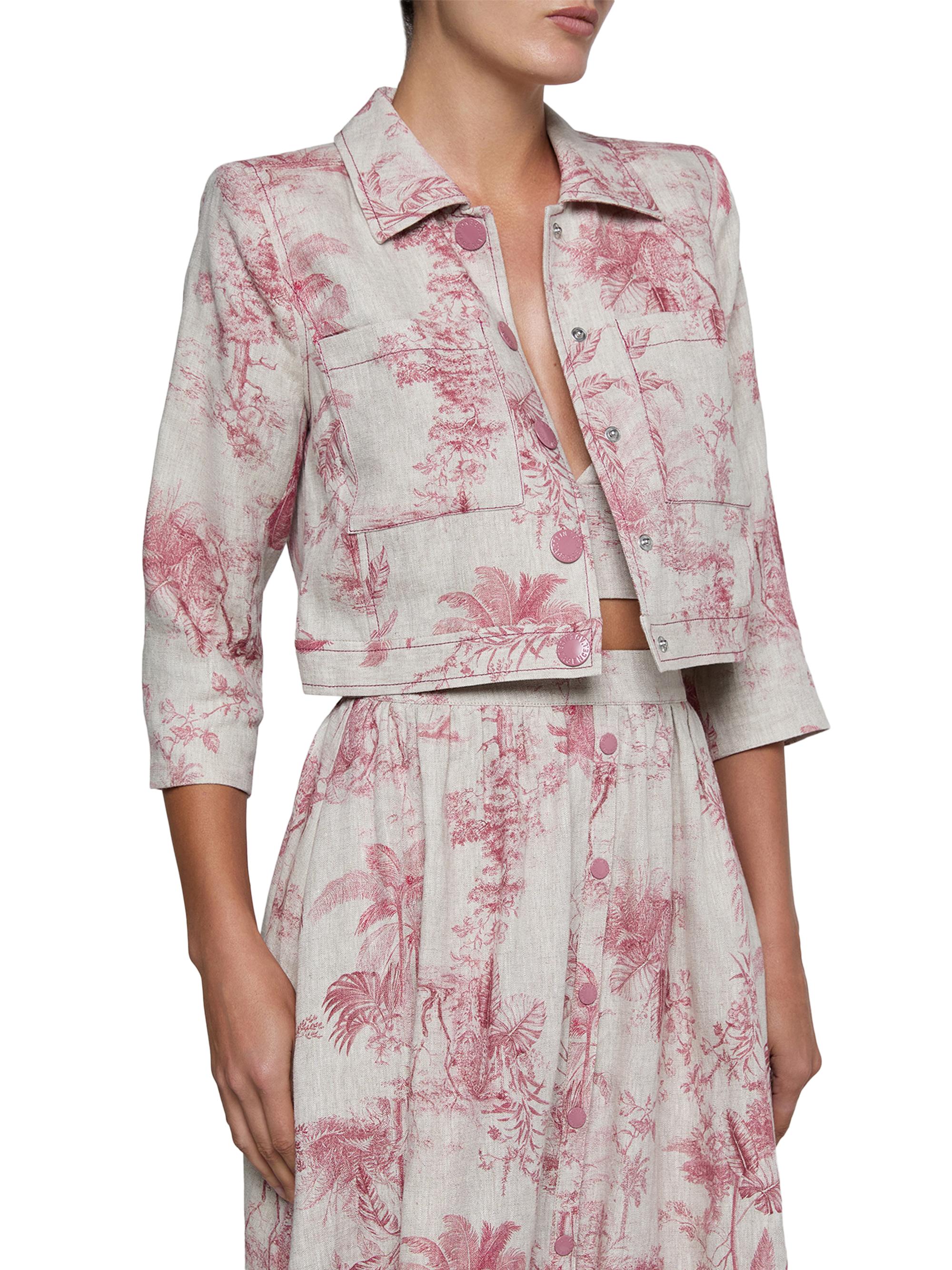 L'AGENCE Women's Eda Toile Linen Crop Jacket - Tan Textured Jungle | Thumbnail 4