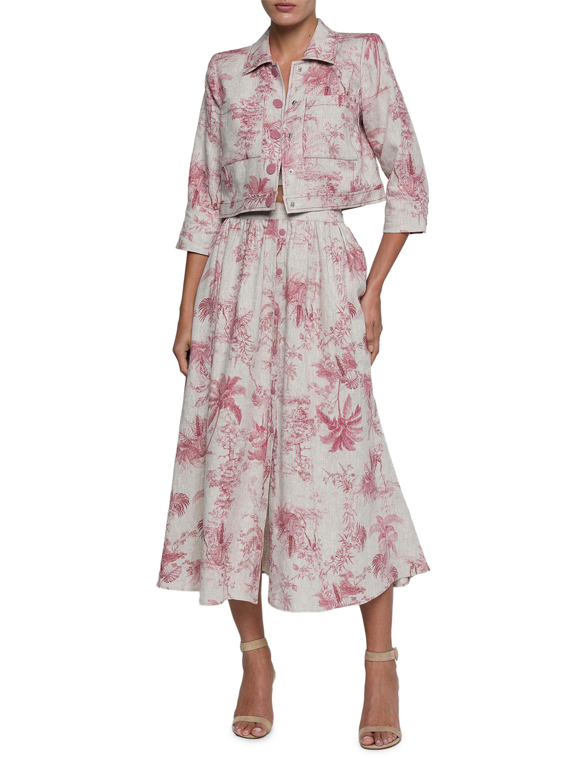 L'AGENCE Women's Eda Toile Linen Crop Jacket - Tan Textured Jungle | Thumbnail 2