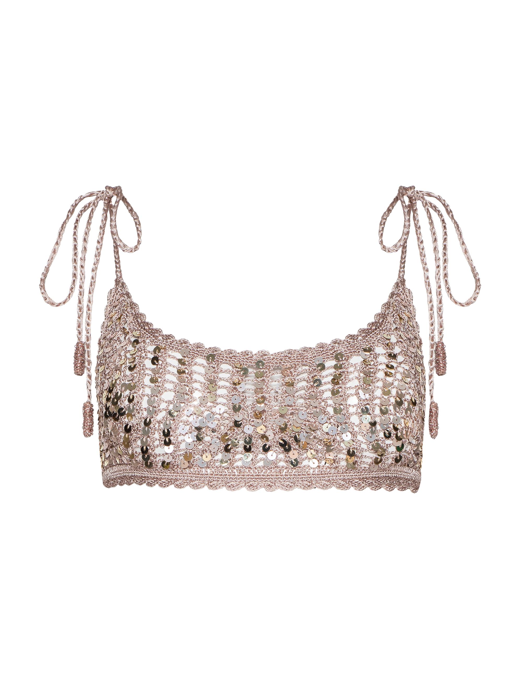 L'AGENCE Women's Taline Sequined Crochet Bralette - Misty Rose Sequins | Thumbnail 6