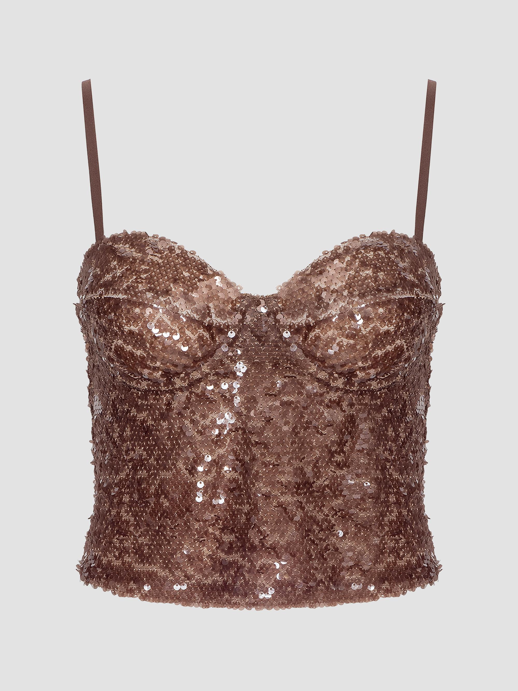 L'AGENCE Women's Lior Sequin Bralette Camisole - Dark Hazelnut