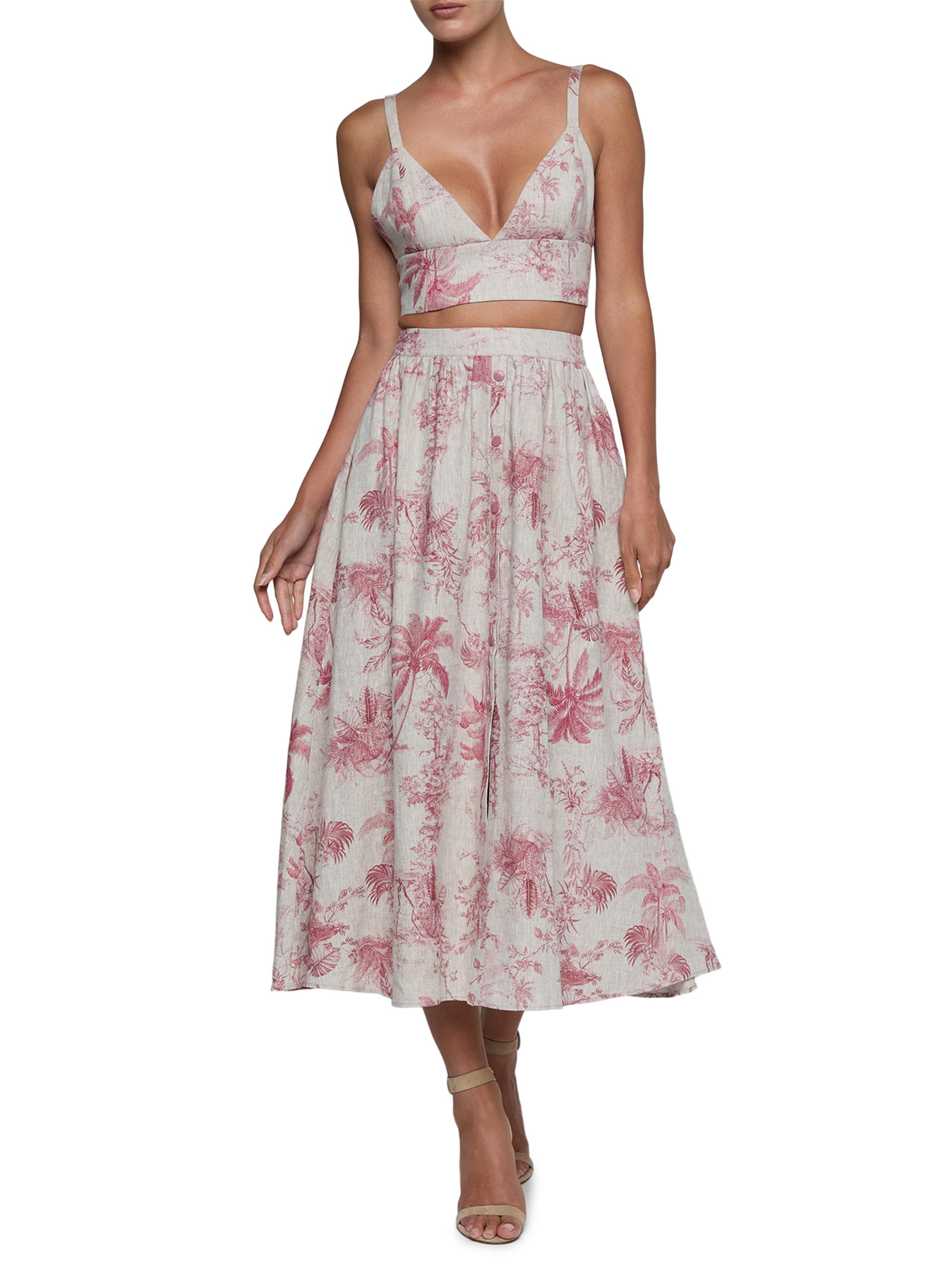 L'AGENCE Women's Kaori Tropical Toile Linen Bralette - Tan Textured Jungle | Thumbnail 2