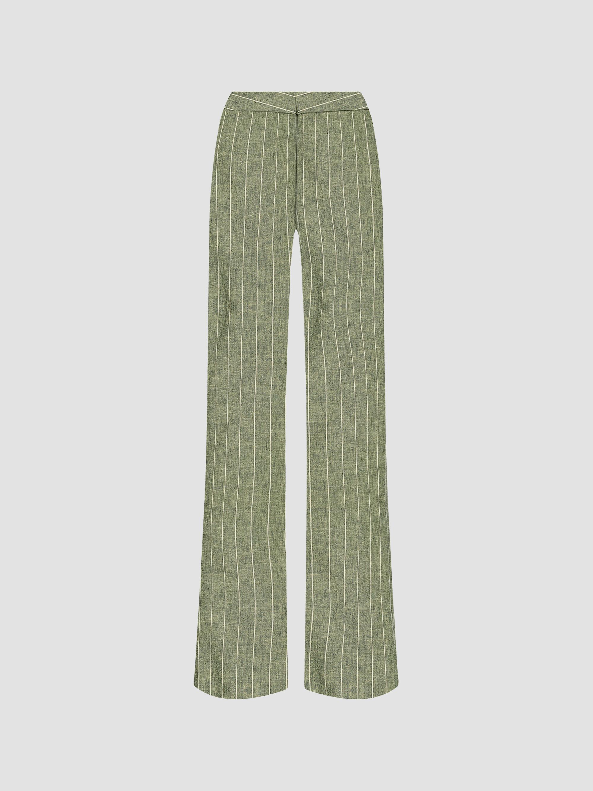 L'AGENCE Women's Livvy Stripe Straight-Leg Trousers - Olive Green Pinstripe