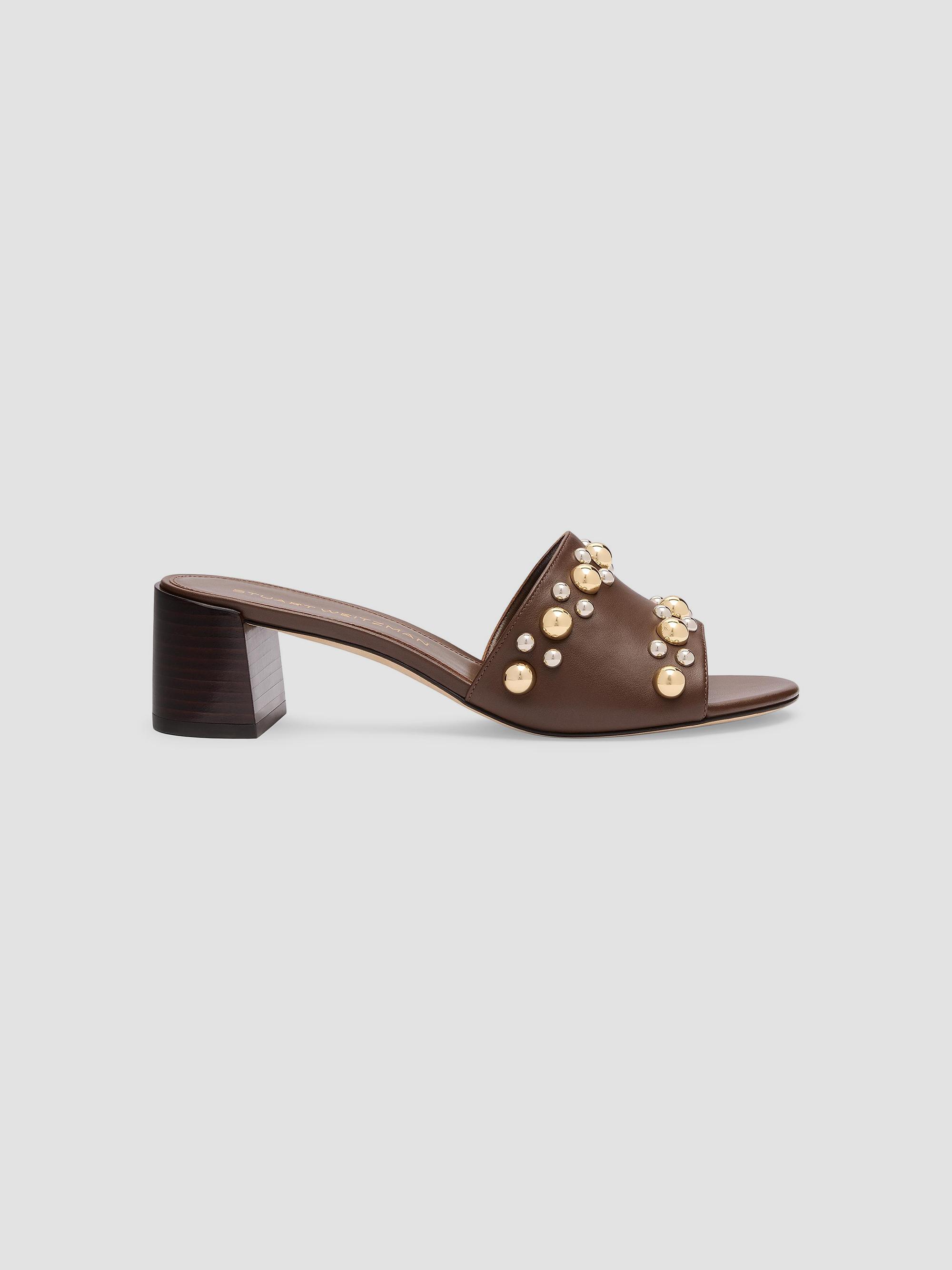 Stuart Weitzman Women's Perry 50MM Studded Leather Sandals - Cigar | Thumbnail 4