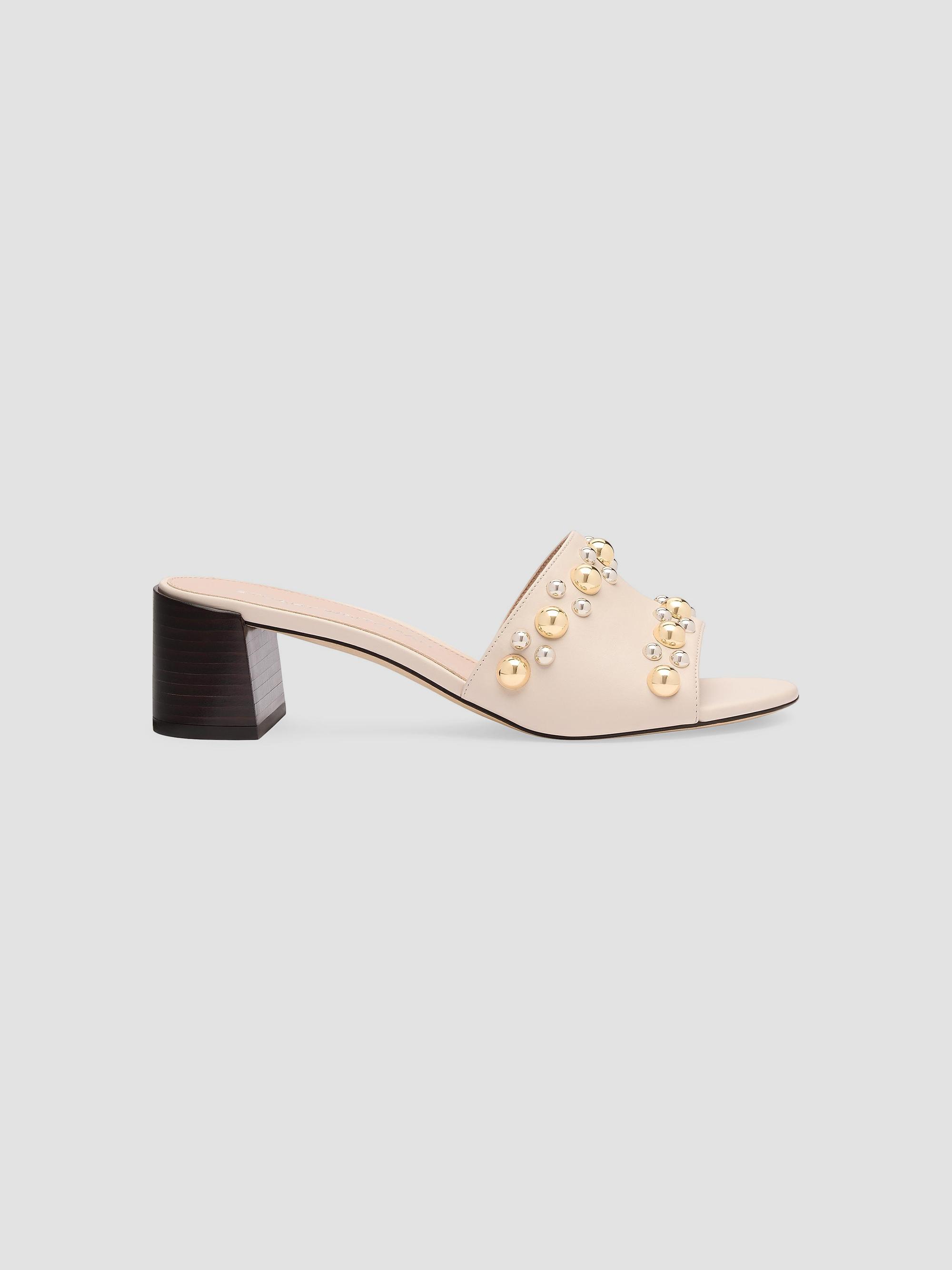 Stuart Weitzman Women's Perry 50MM Studded Leather Sandals - Linen | Thumbnail 4