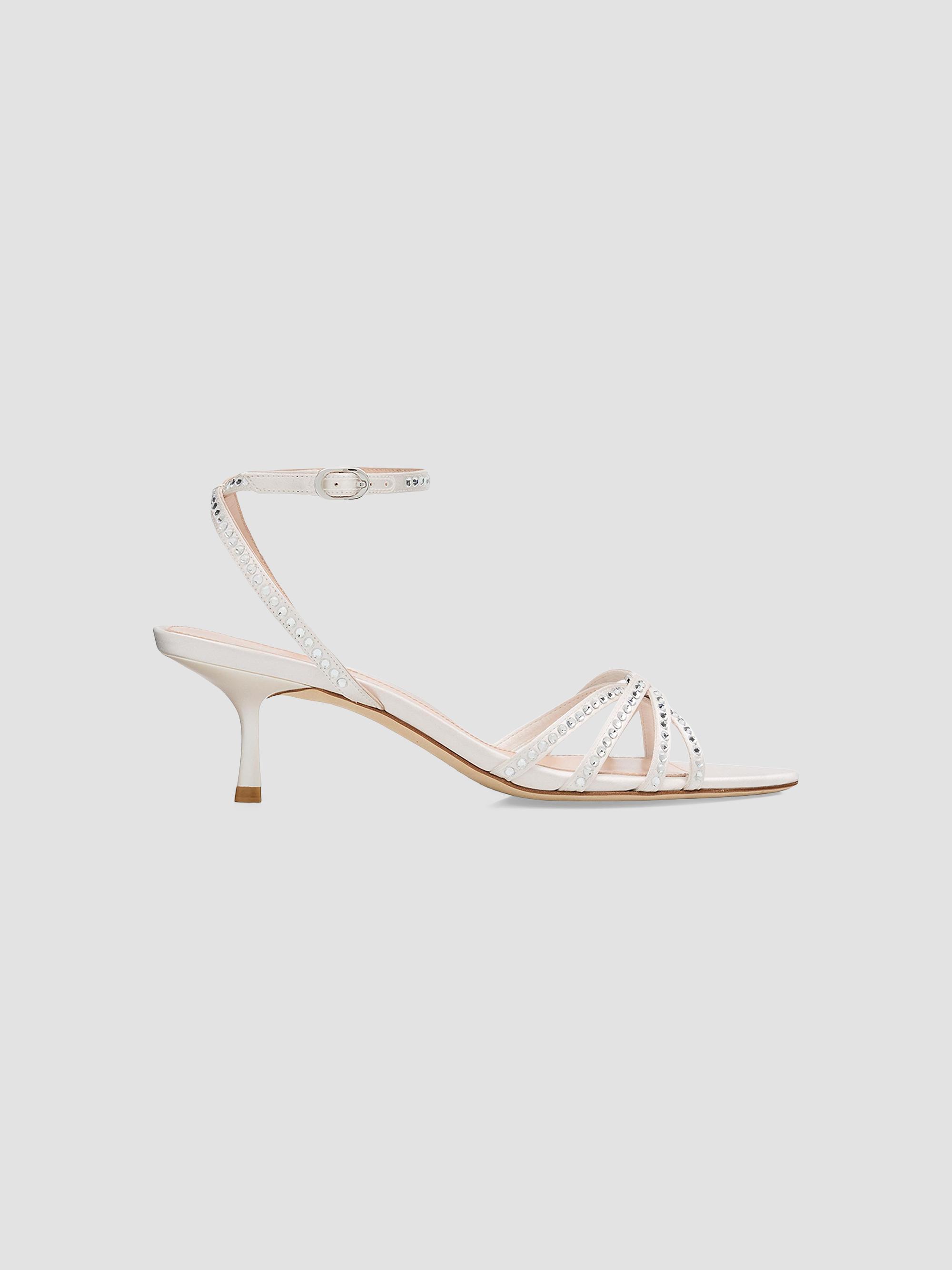 Stuart Weitzman Women's Carlyle 50MM Embellished Satin Sandals - Cream