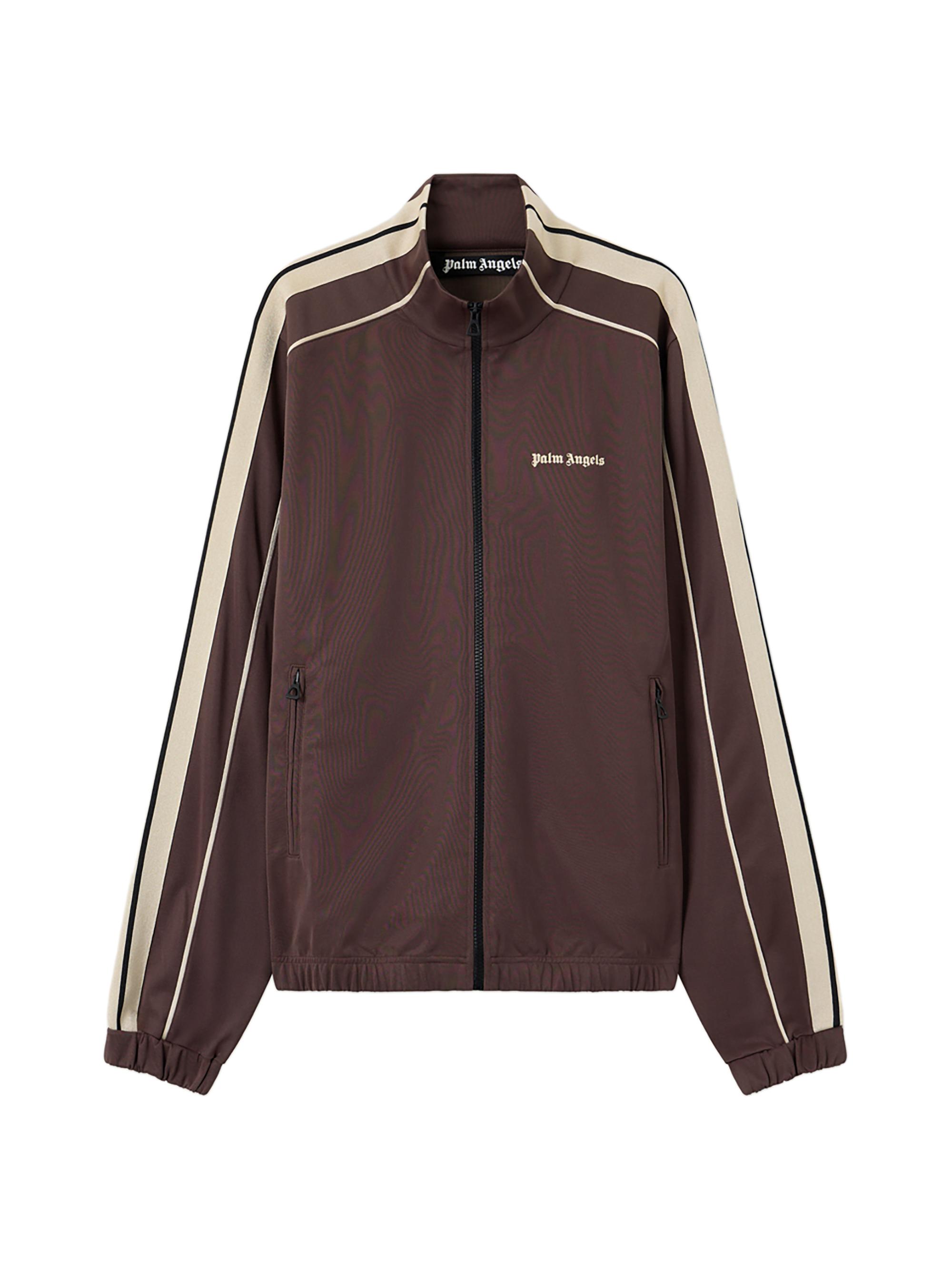 Palm Angels Men's Logo Striped Zip-Front Jacket - Brown Off White