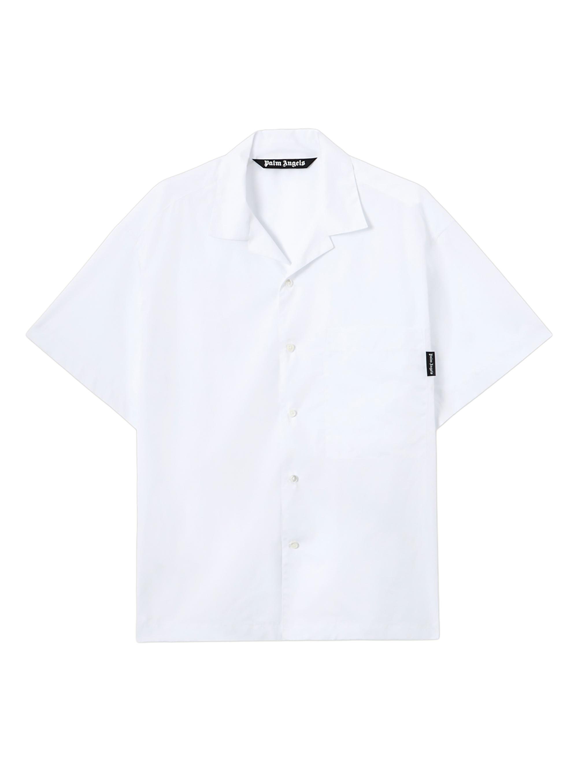 Palm Angels Men's Logo Camp-Collar Cotton Bowling Shirt - Off White Black