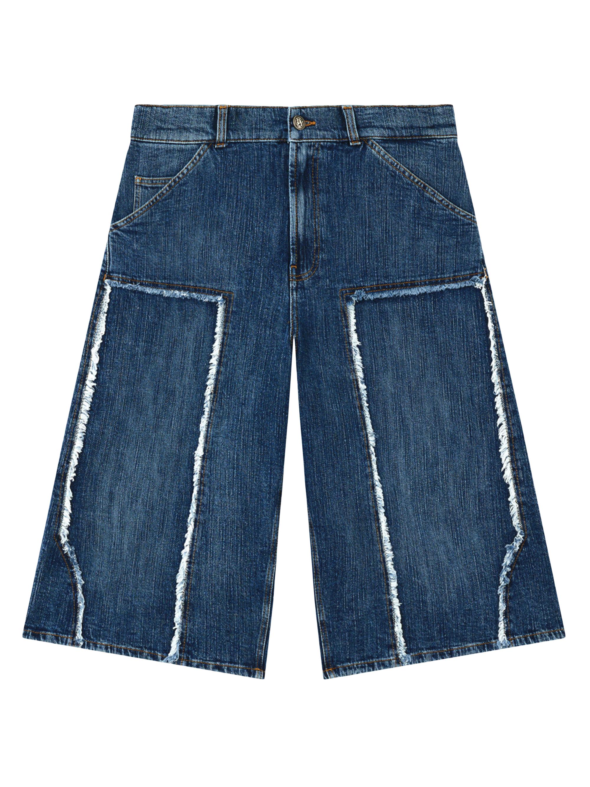 Palm Angels Men's Curved Logo Denim Skater Shorts - Medium Blue