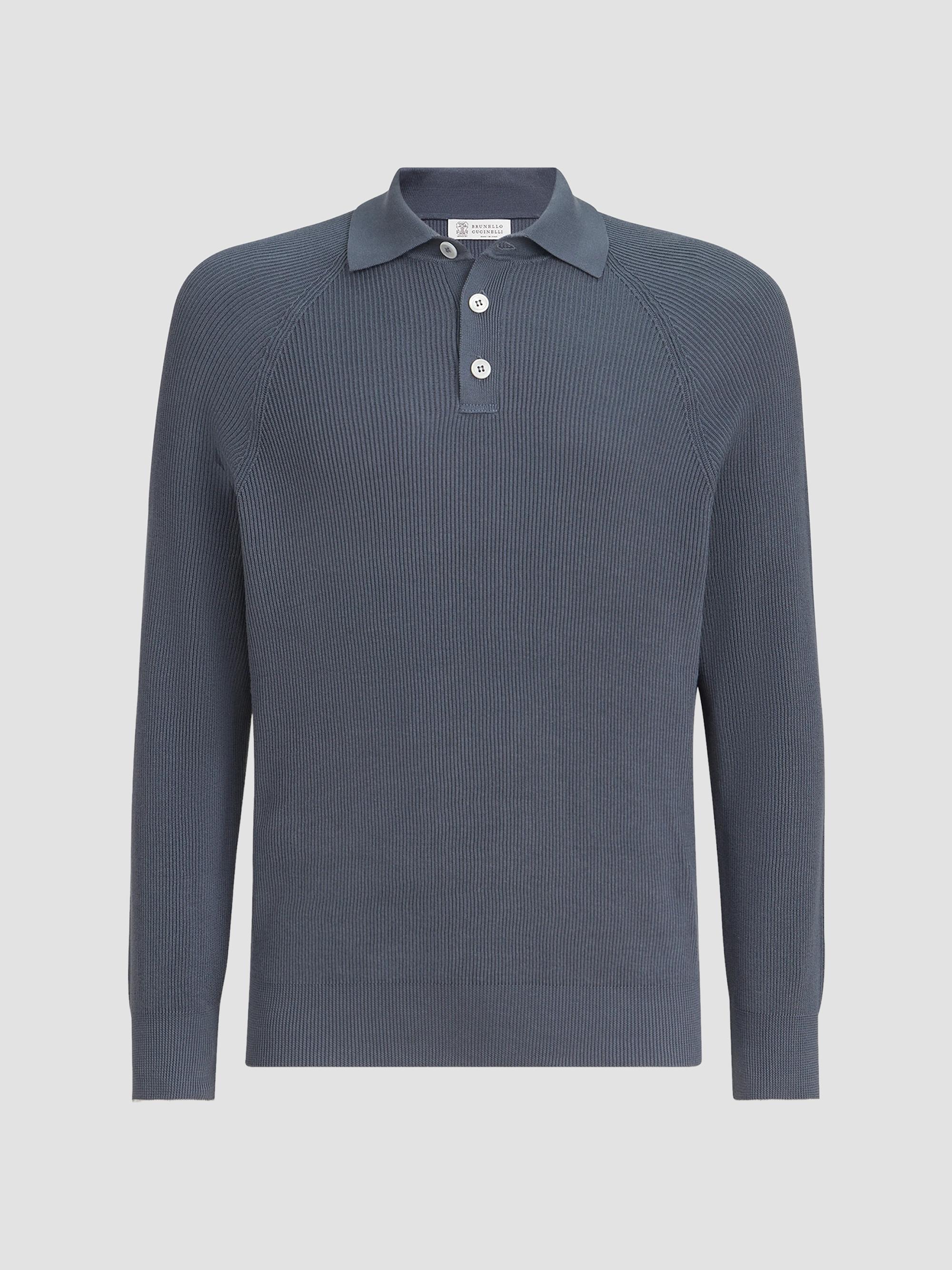 Brunello Cucinelli Men's Cotton English Rib Knit Polo Shirt - Lignite | Thumbnail 7