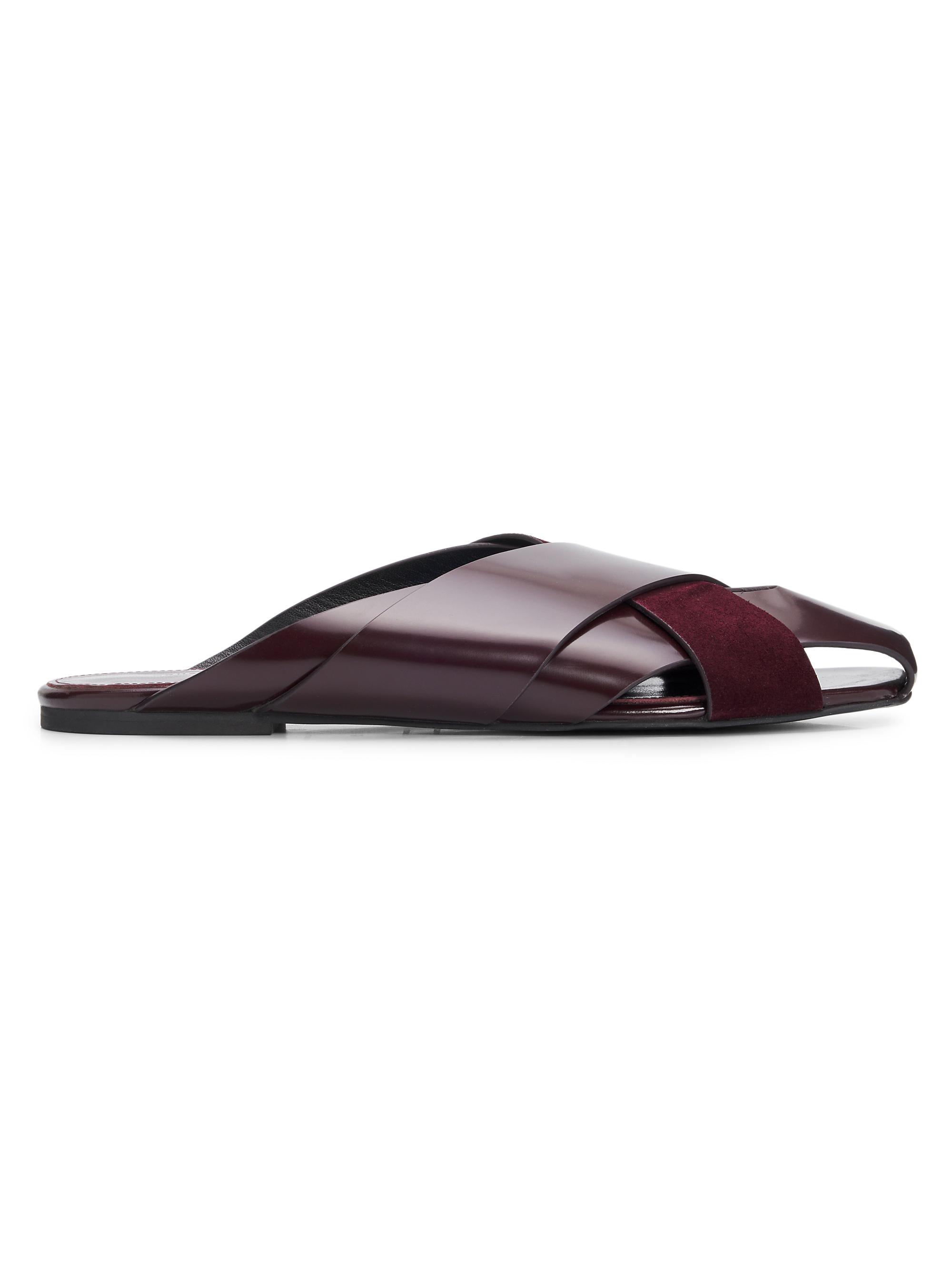 Proenza Schouler Women's Slant Cross Leather & Suede Slides - Oxblood  Sandals - Women's Clothing