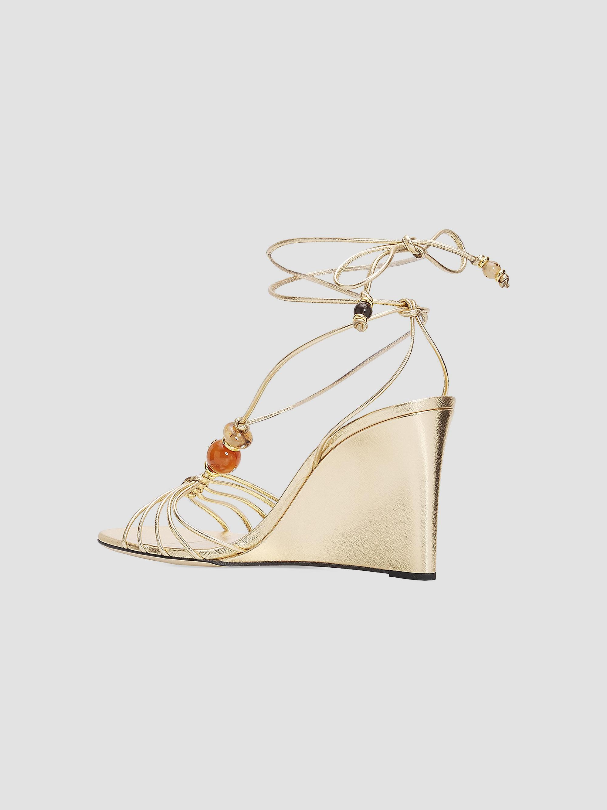 Jimmy Choo Women's Lova 85MM Leather Ankle-Wrap Sandals - Gold | Thumbnail 3