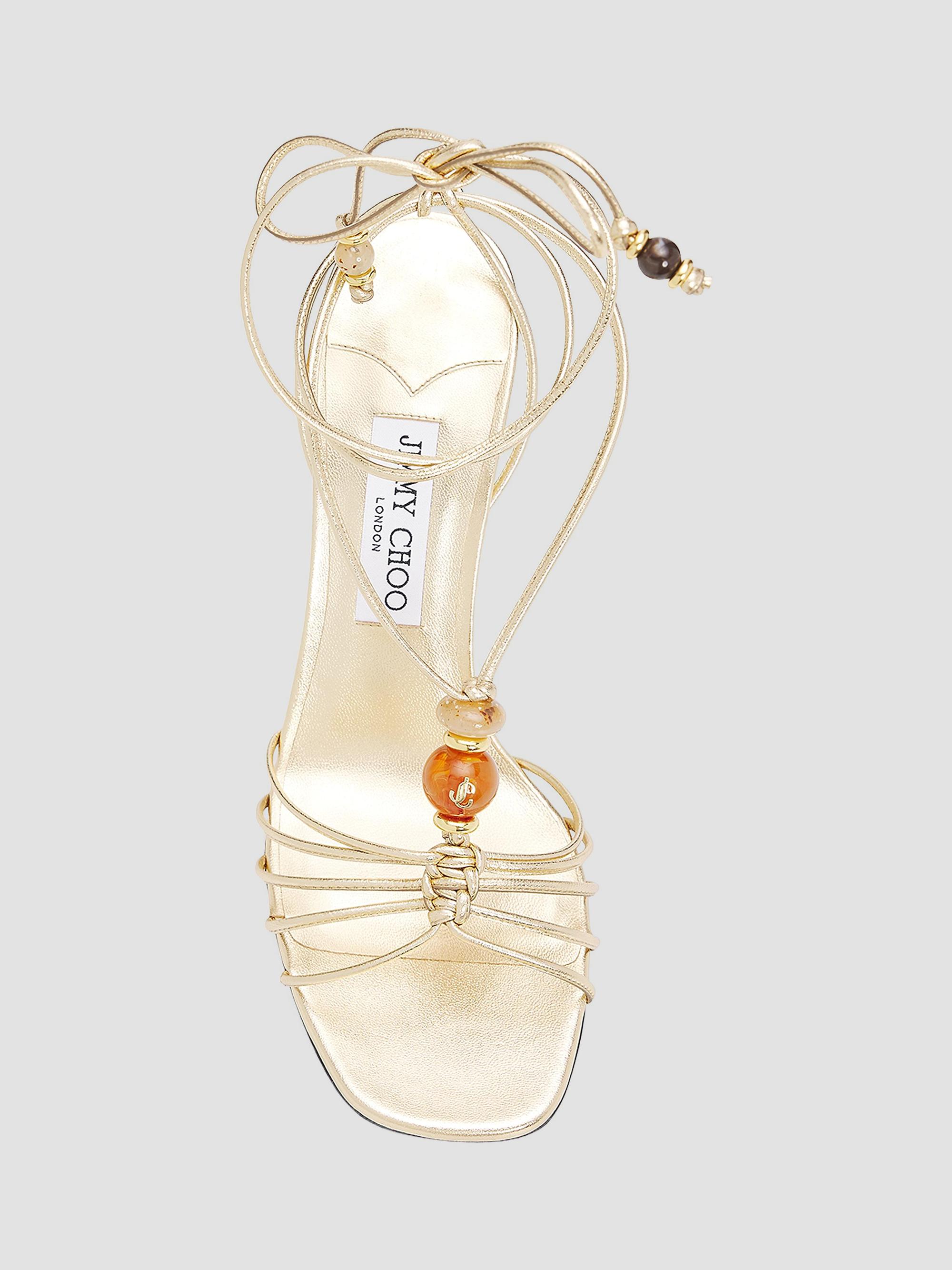 Jimmy Choo Women's Lova 85MM Leather Ankle-Wrap Sandals - Gold | Thumbnail 4