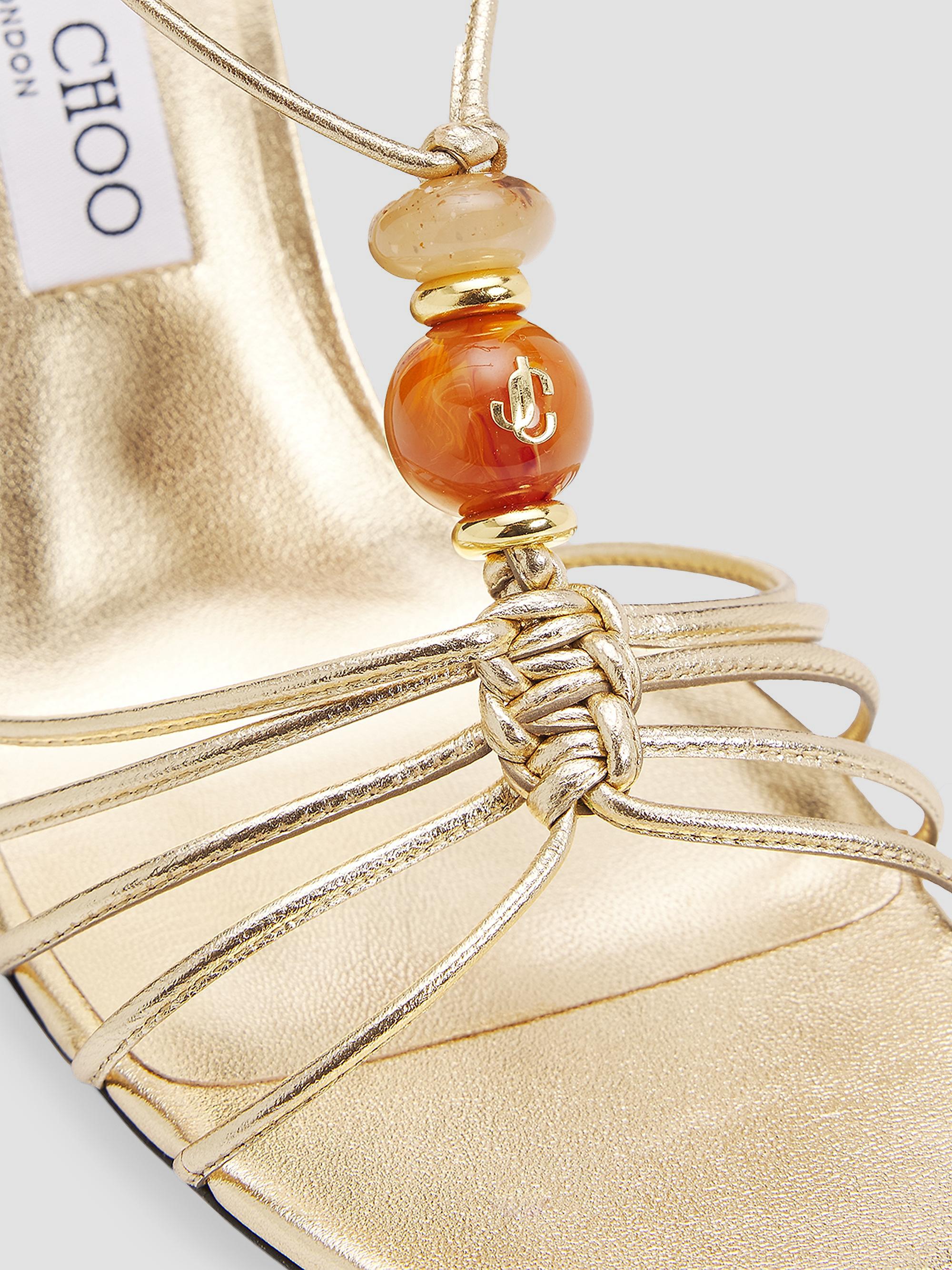 Jimmy Choo Women's Lova 85MM Leather Ankle-Wrap Sandals - Gold | Thumbnail 5