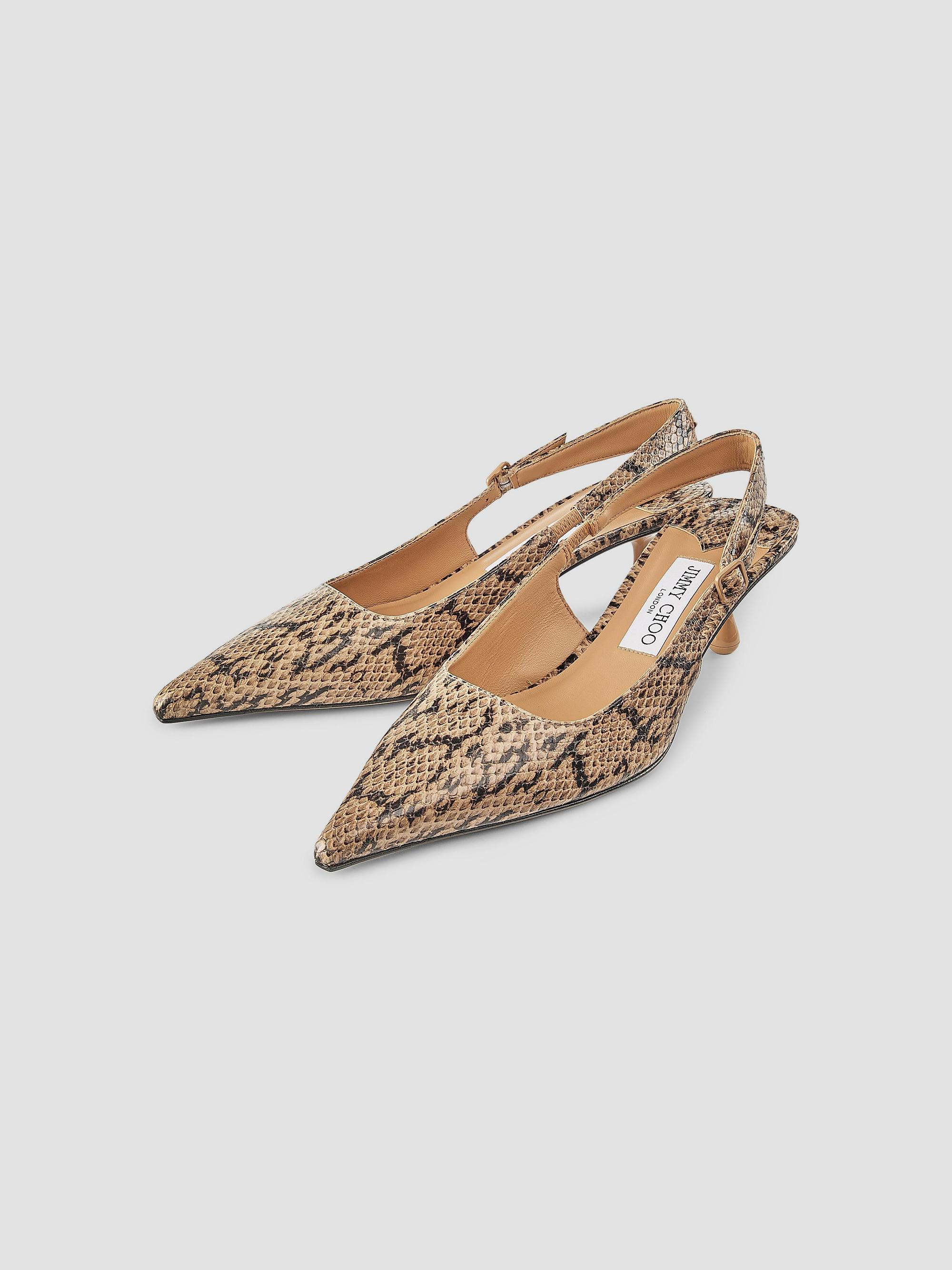 Jimmy Choo Women's Amel 50MM Snakeskin-Print Leather Slingback Pumps - Chai | Thumbnail 2