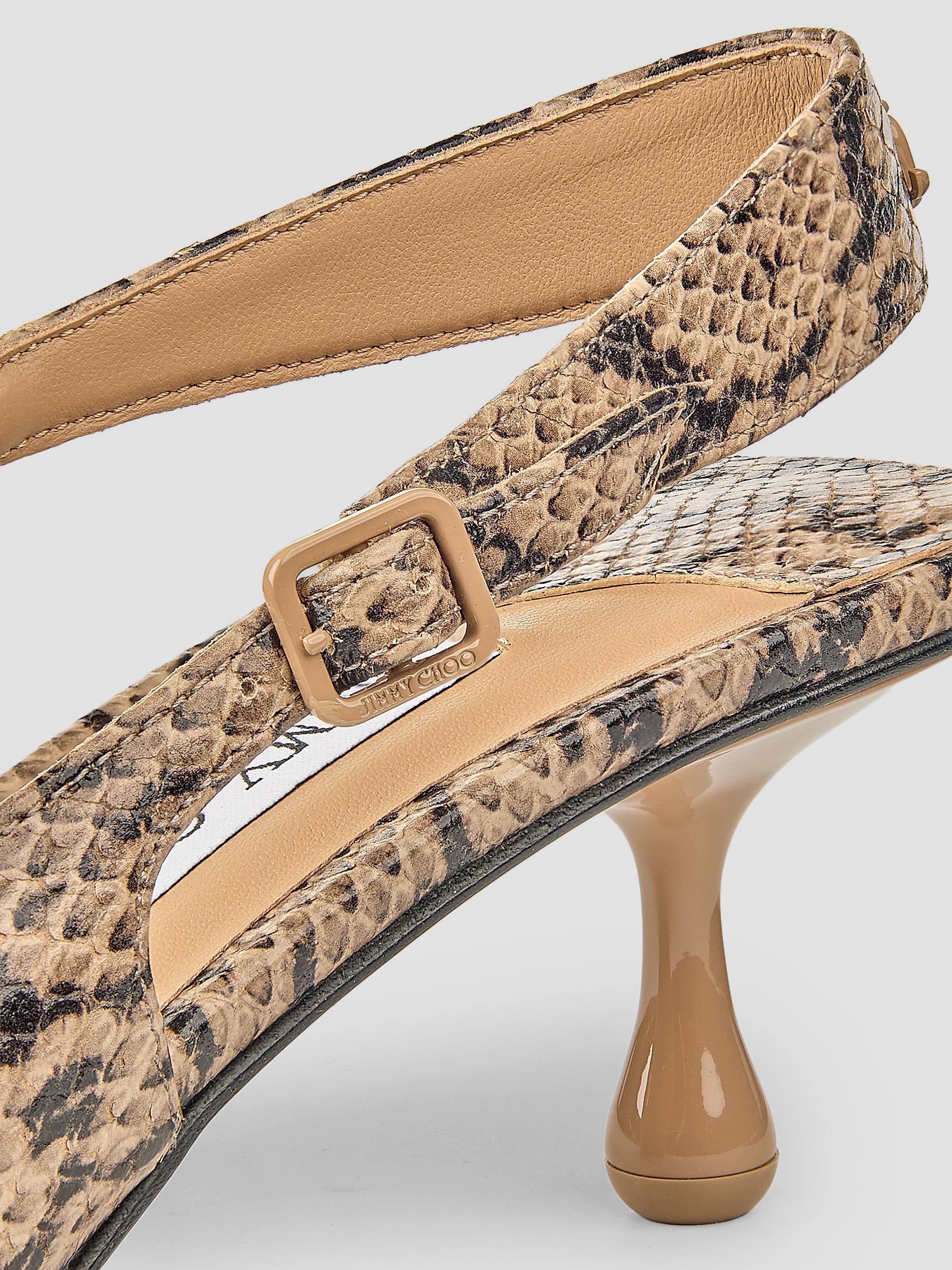 Jimmy Choo Women's Amel 50MM Snakeskin-Print Leather Slingback Pumps - Chai | Thumbnail 5
