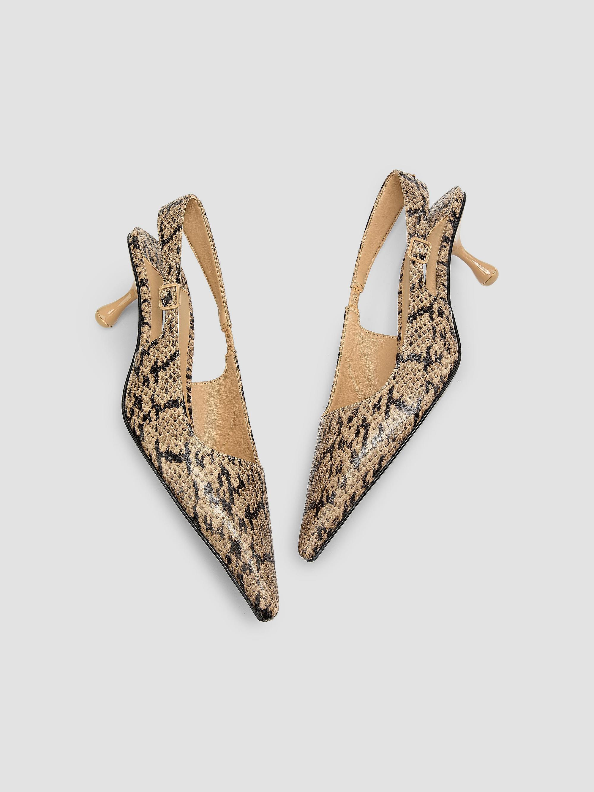Jimmy Choo Women's Amel 50MM Snakeskin-Print Leather Slingback Pumps - Chai | Thumbnail 6