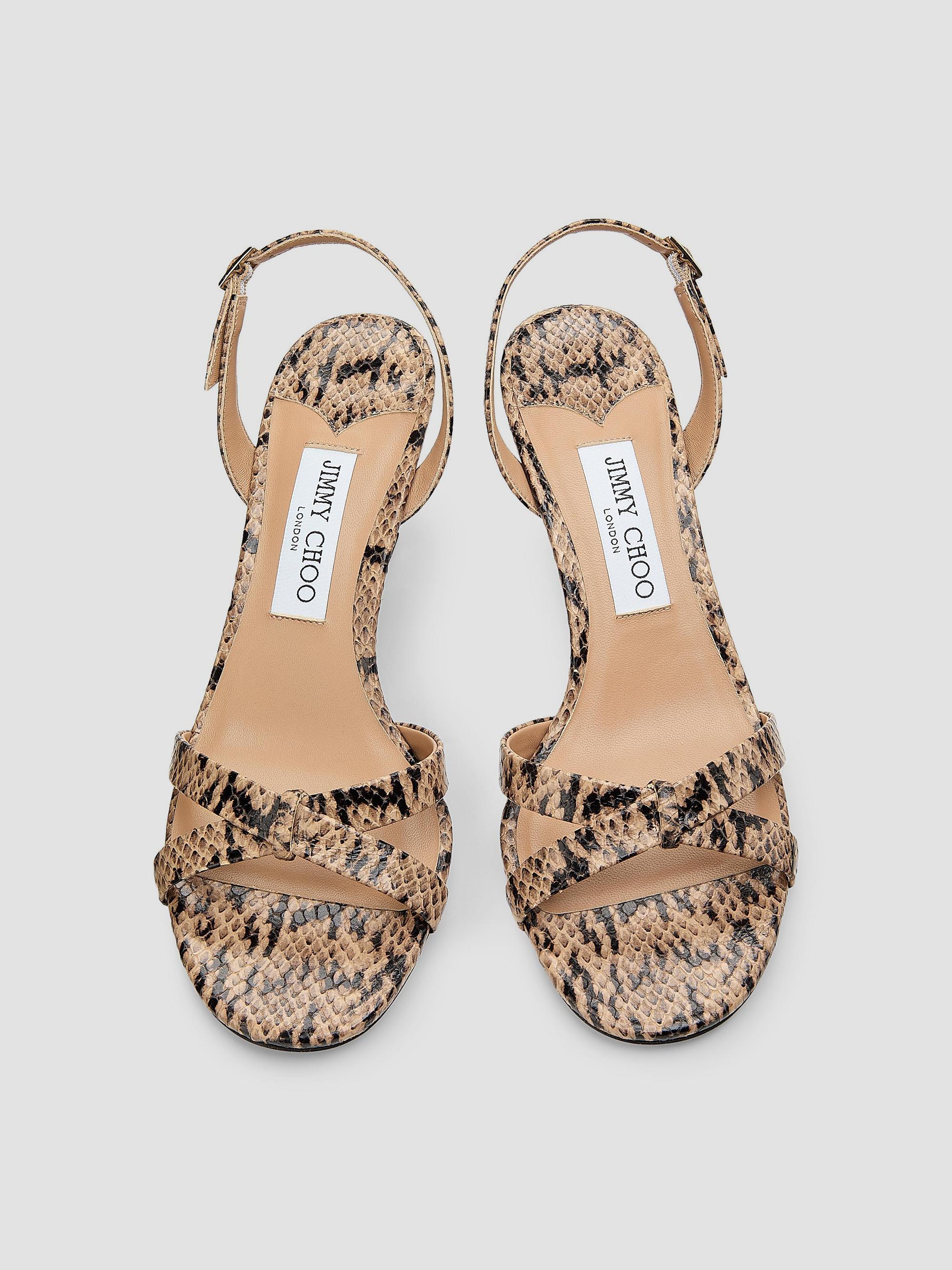 Jimmy Choo Women's Elsy 70MM Snake-Printed Leather Sandals - Chai | Thumbnail 4