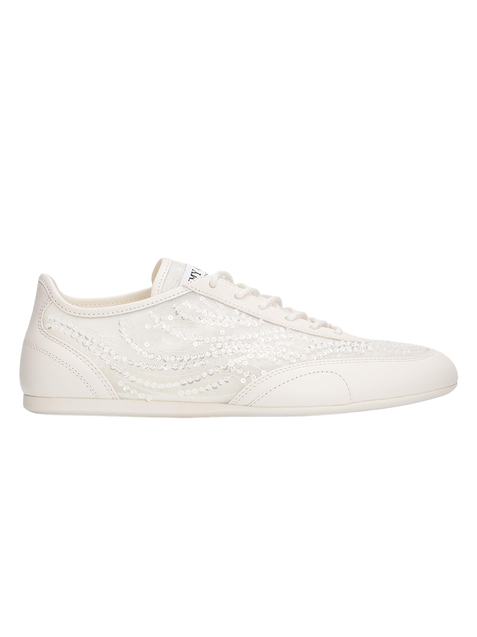 Jimmy Choo Women's Sunny Mesh & Sequins Embroidered Leather Sneakers -  Latte