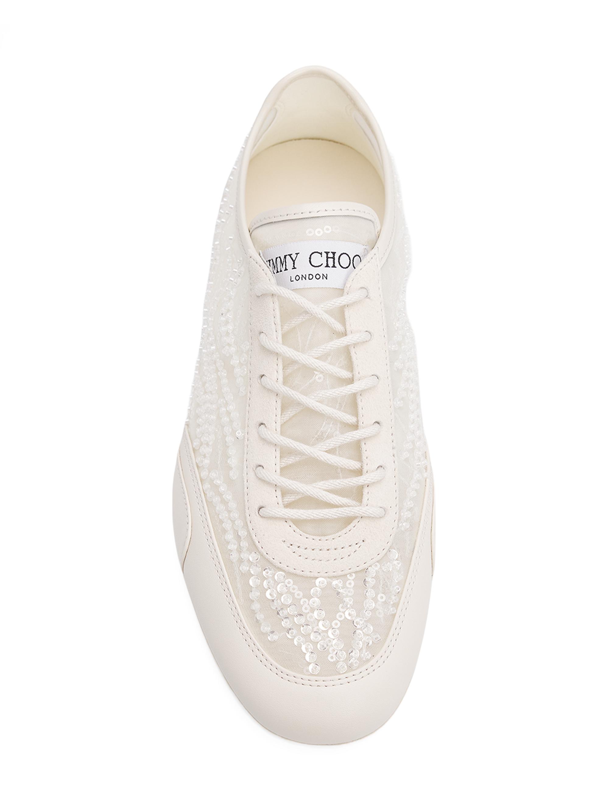 Jimmy Choo Sunny Mesh & Sequins Embroidered Leather Sneakers
