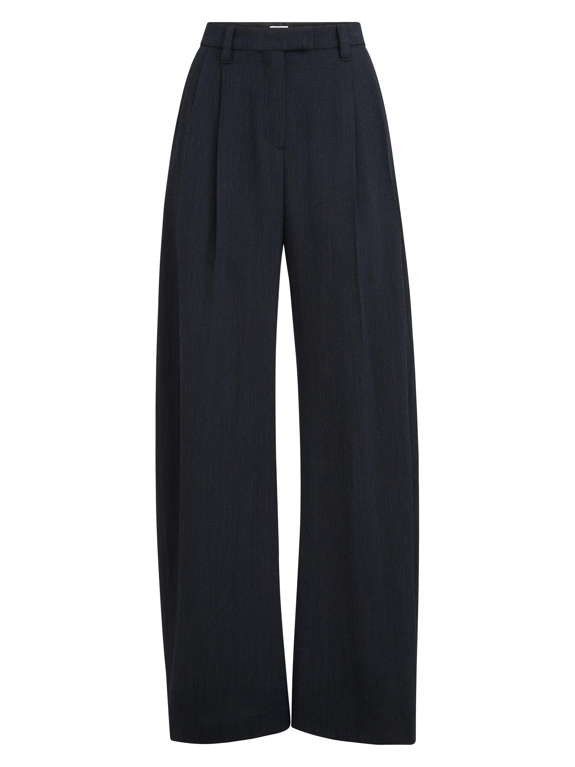 Brunello Cucinelli Women's Virgin Wool Crêpe Chevron Tailored Barrel Trousers - Navy Blue | Thumbnail 7