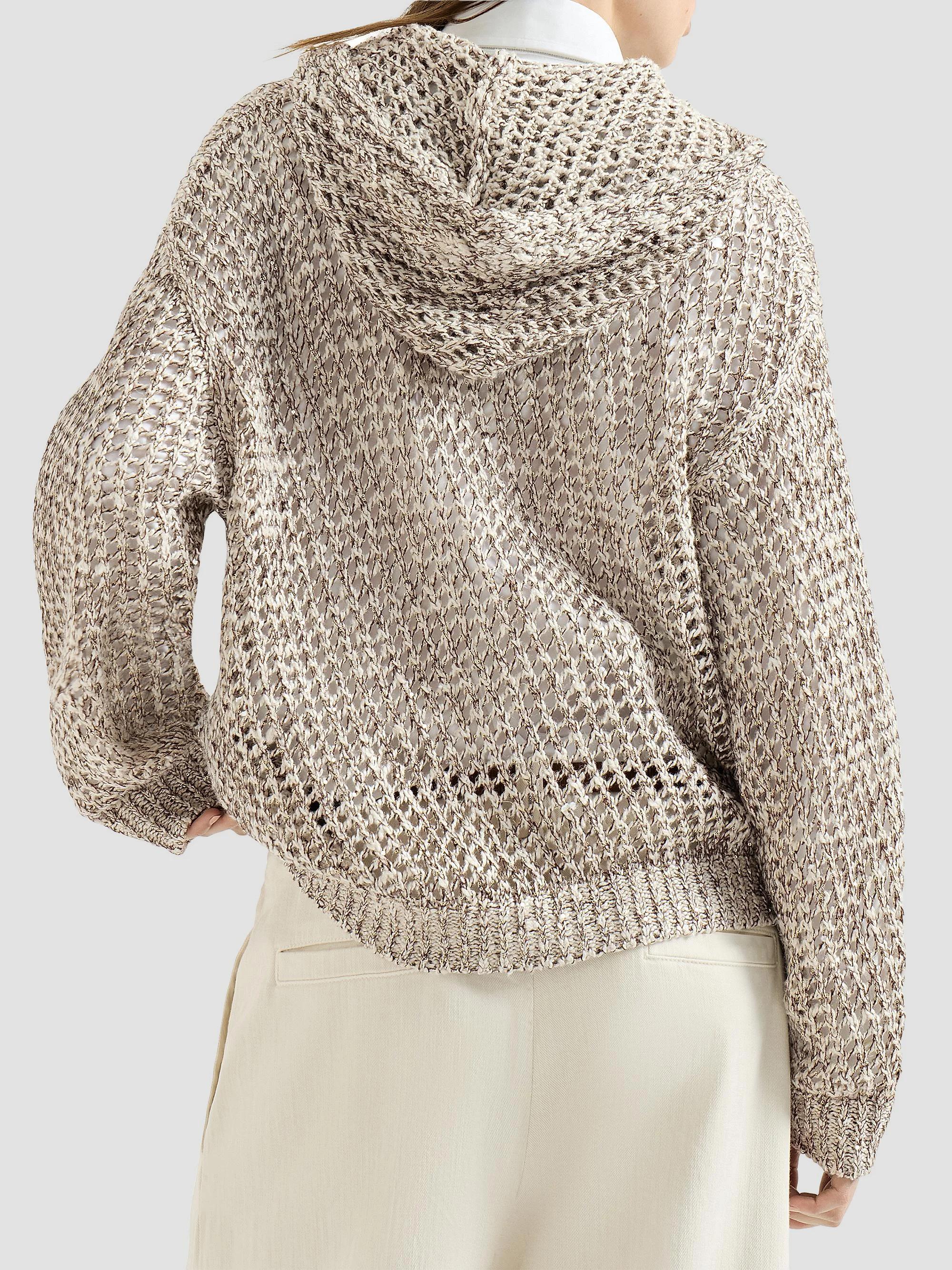 Brunello Cucinelli Dazzling Chiné Net Hooded Cardigan in Silk and