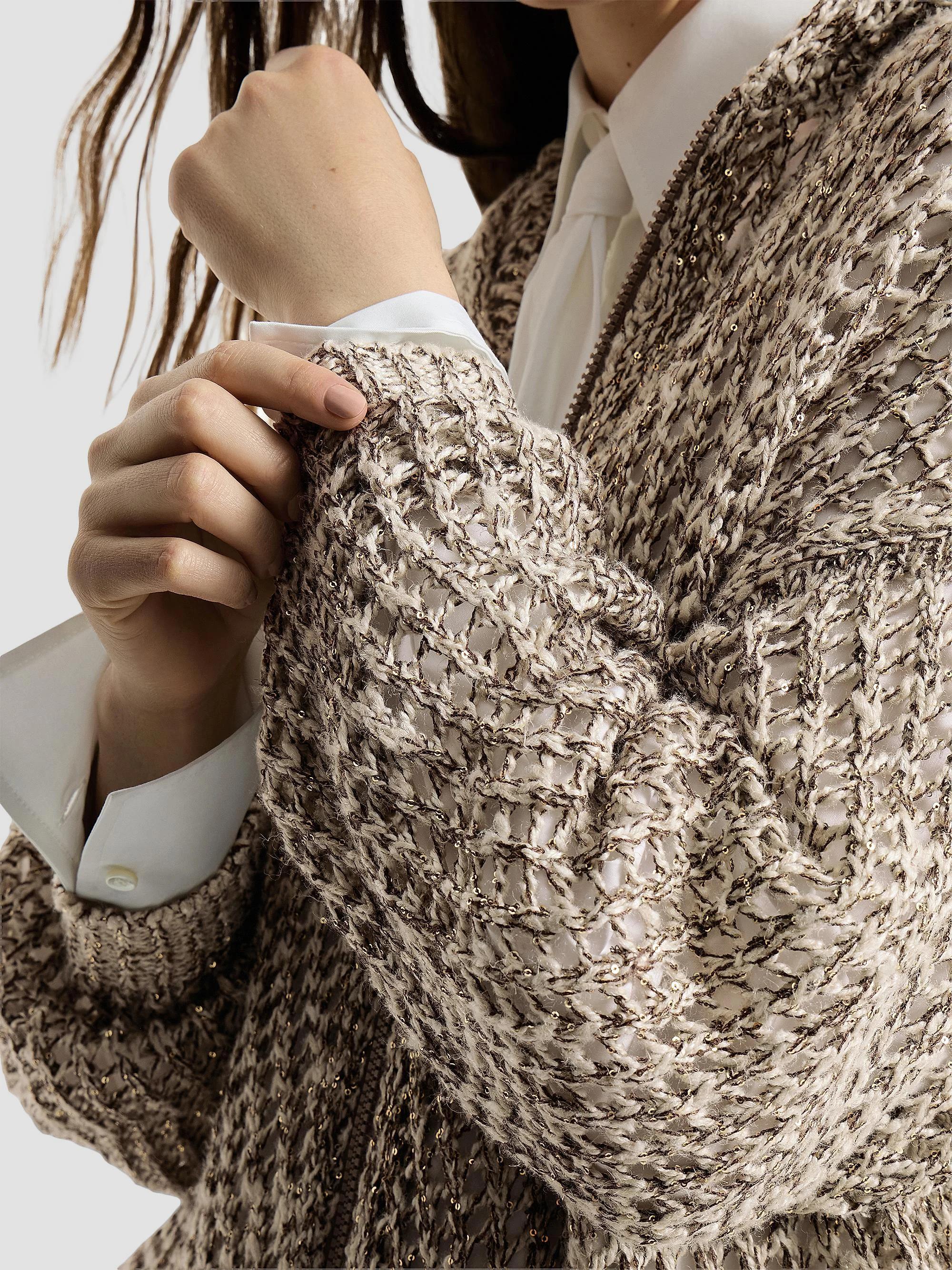 Brunello Cucinelli Dazzling Chiné Net Hooded Cardigan in Silk and