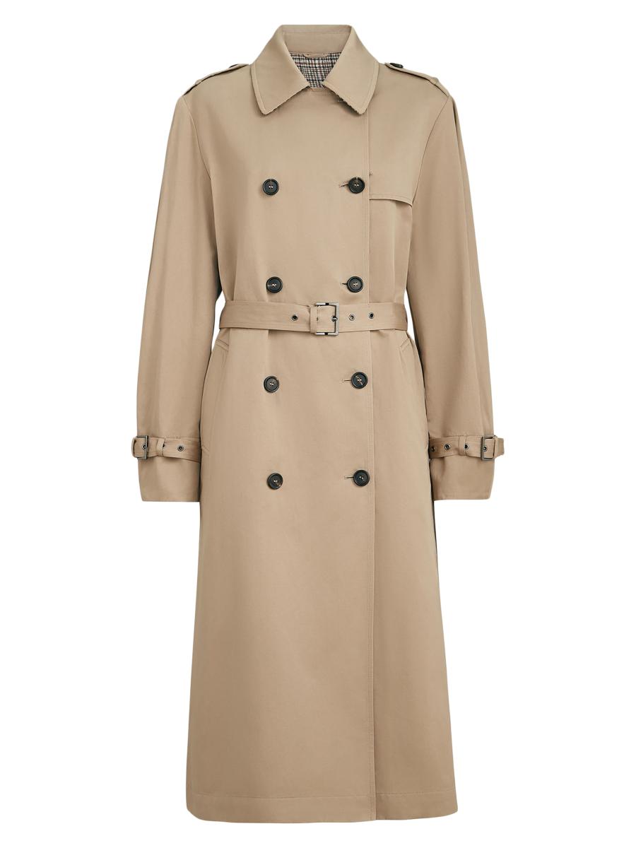 Brunello Cucinelli Women's Cotton And Linen Twill Trench Coat With Monili In Brown