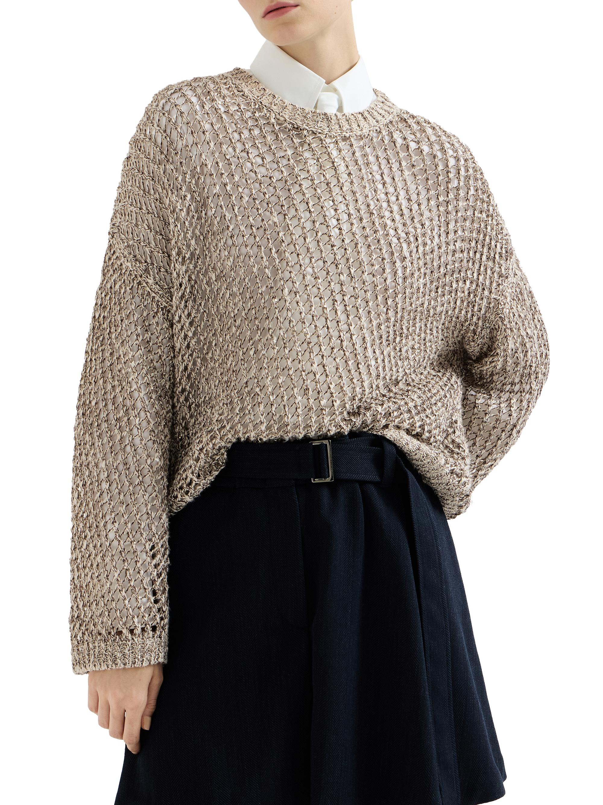 Brunello Cucinelli Dazzling Chiné Net Sweater in Silk and Linen