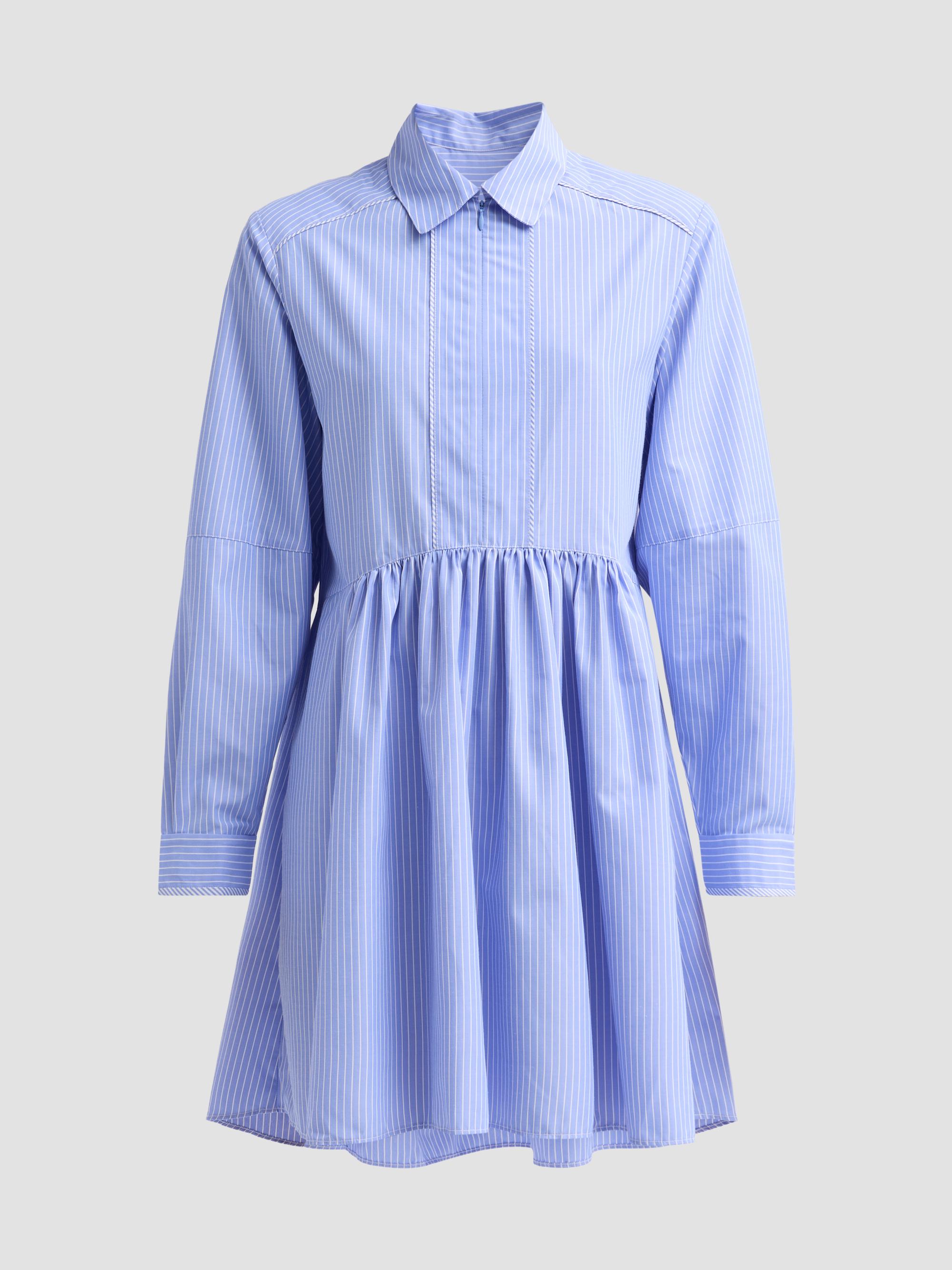 AKNVAS Women's Kate Poplin Mini Shirtdress - Blue And White | Thumbnail 6