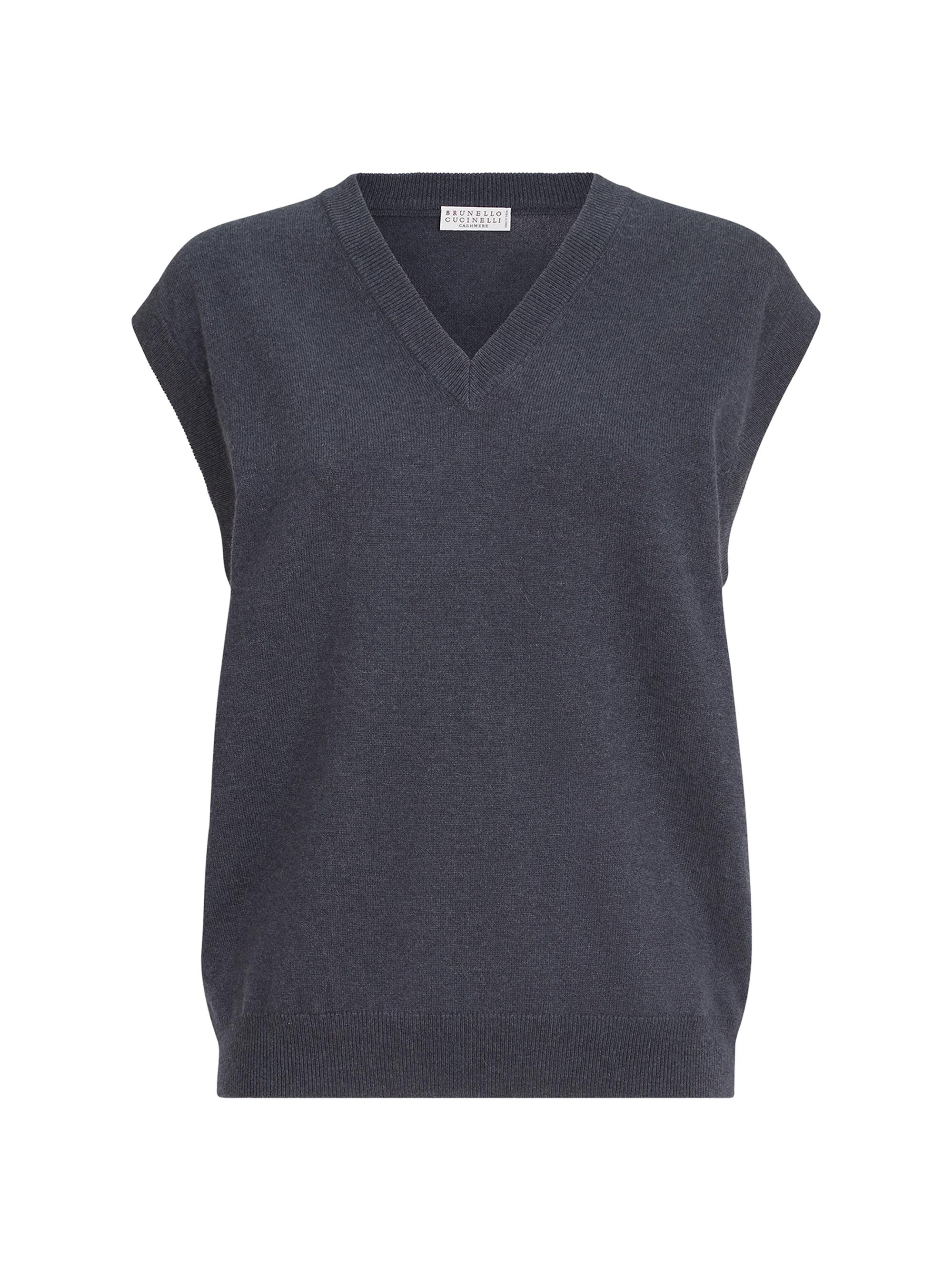 Brunello Cucinelli Women's Cashmere Sweater Vest with Monili - Blue