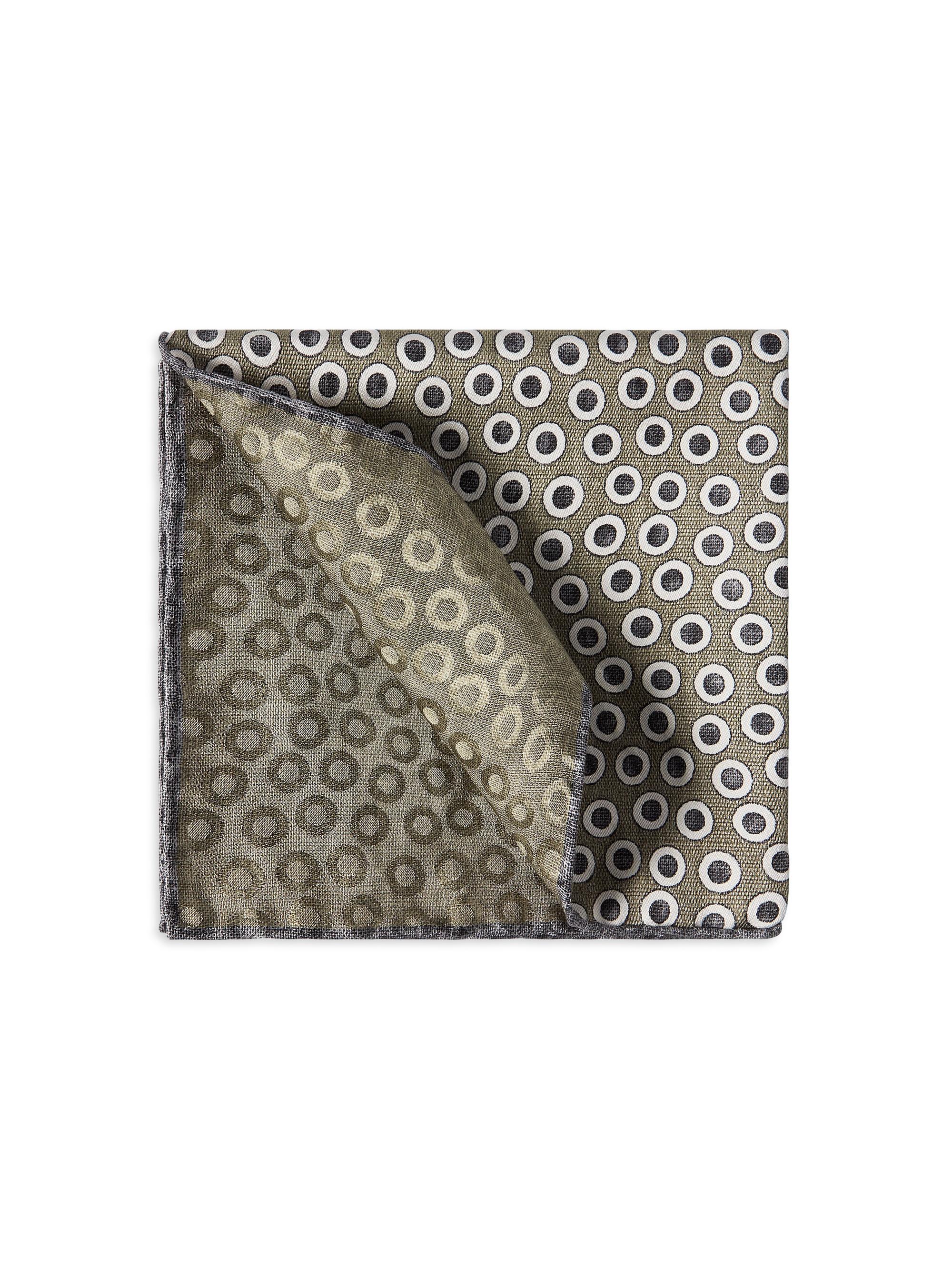 Brunello Cucinelli Men's Polka Dot Silk Pocket Square - Military | Thumbnail 4