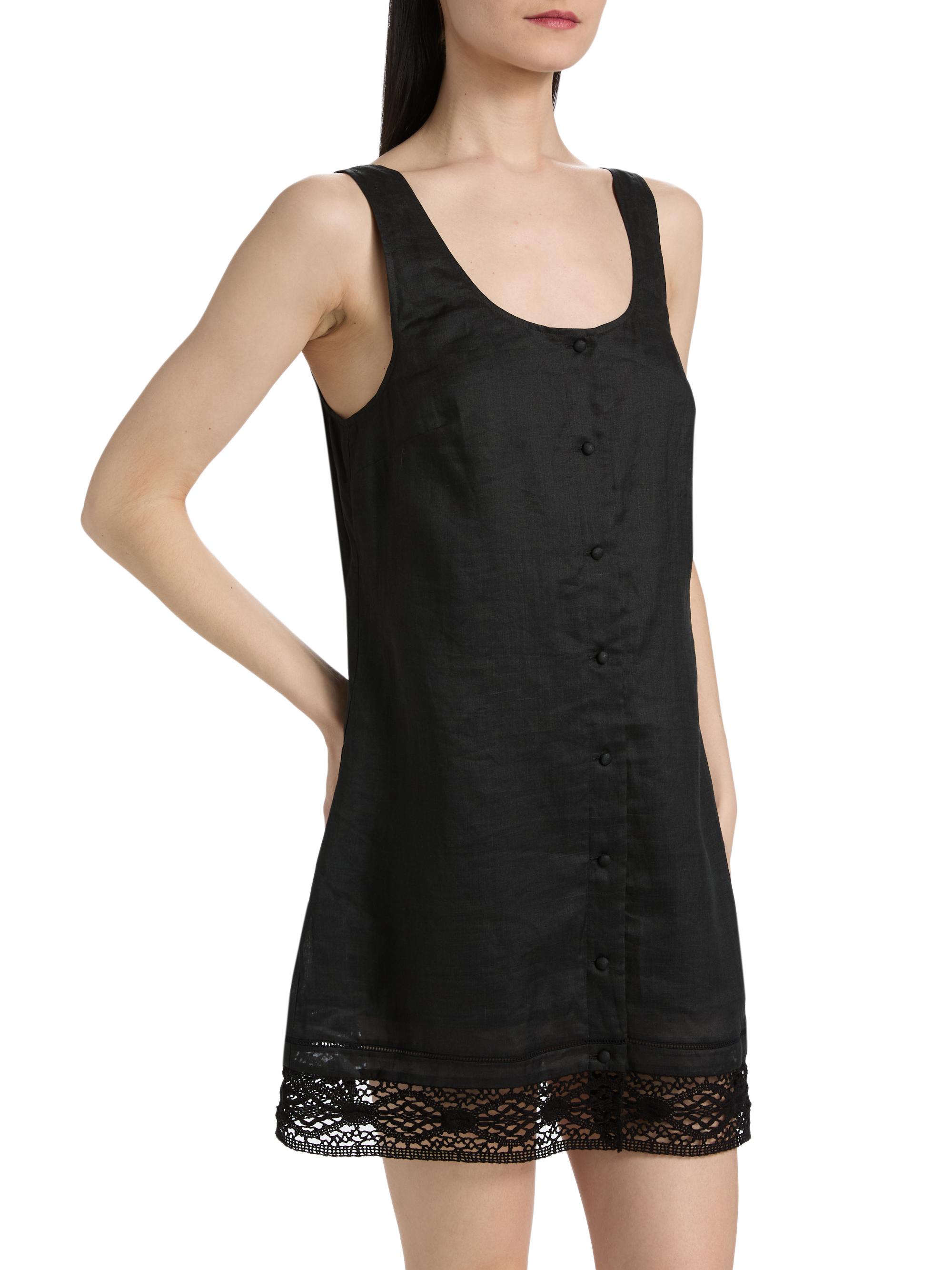 FRAME Women's The Heirloom Lace-Trim Minidress - Black | Thumbnail 4