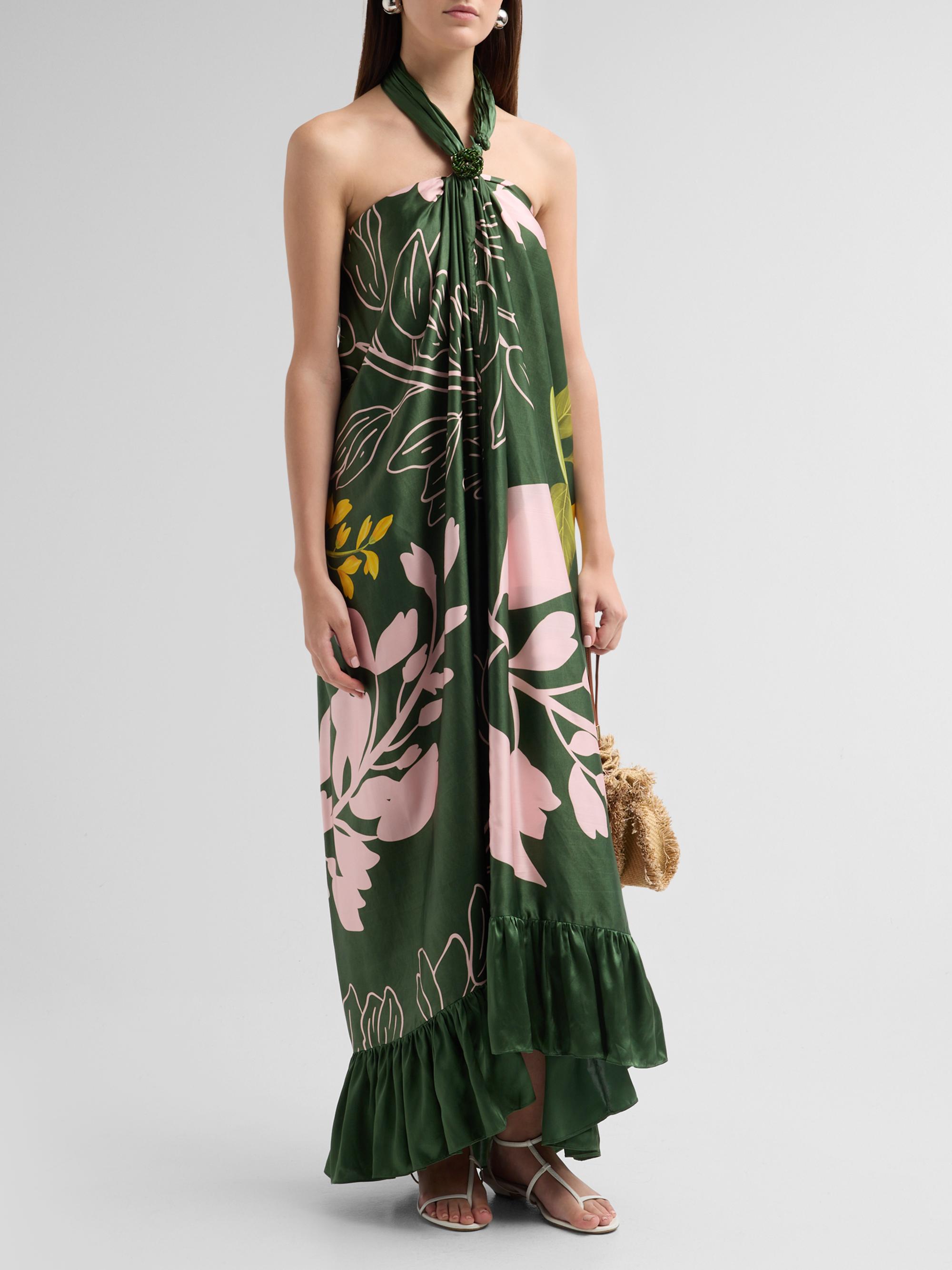 Verandah Women's Bejewelled Halterneck Maxi Dress - Emerald Multi Wisteria | Thumbnail 4