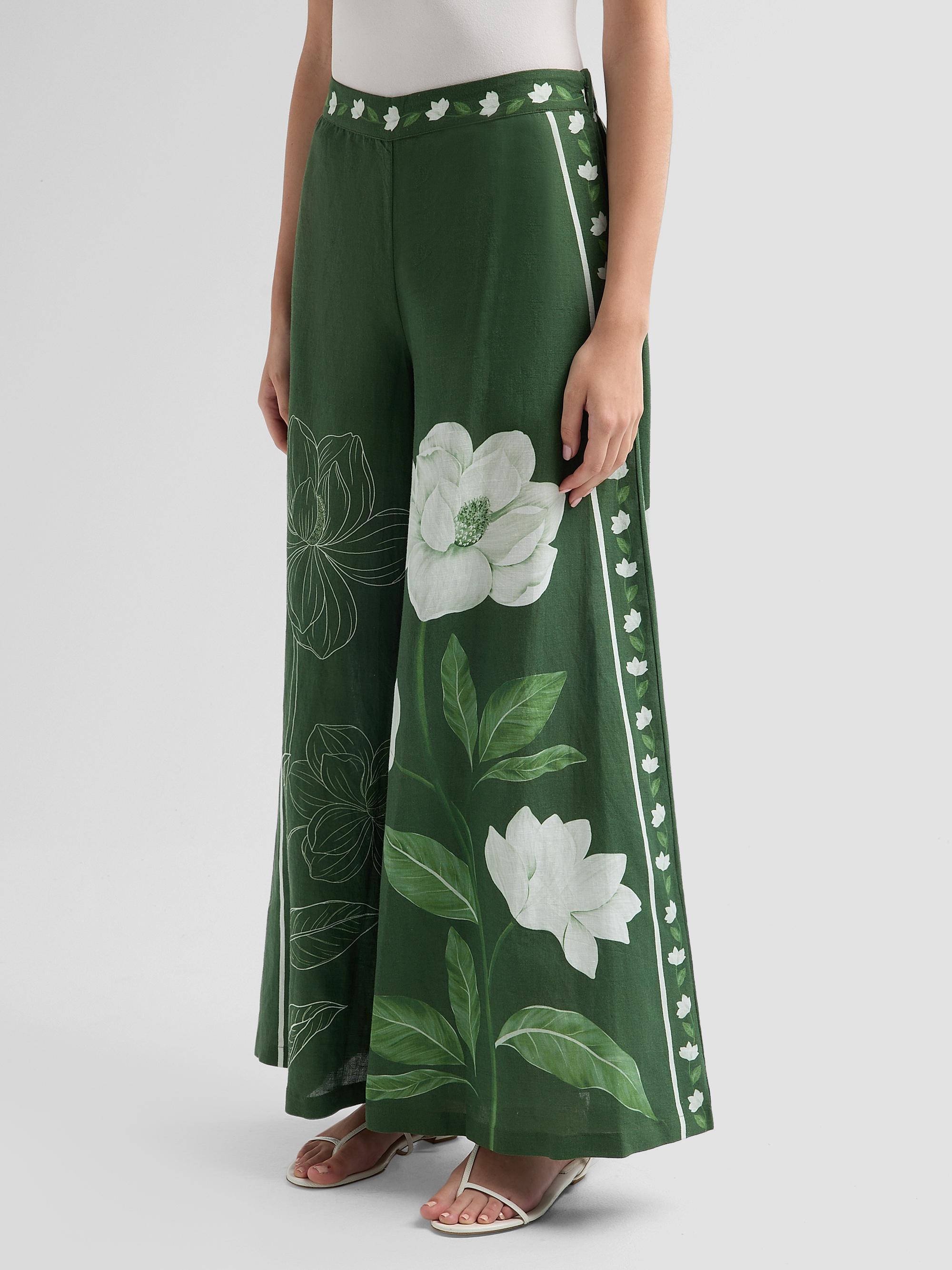 Verandah Women's Bejewelled Magnolia Flared Pants - Emerald Magnolia Flared | Thumbnail 4